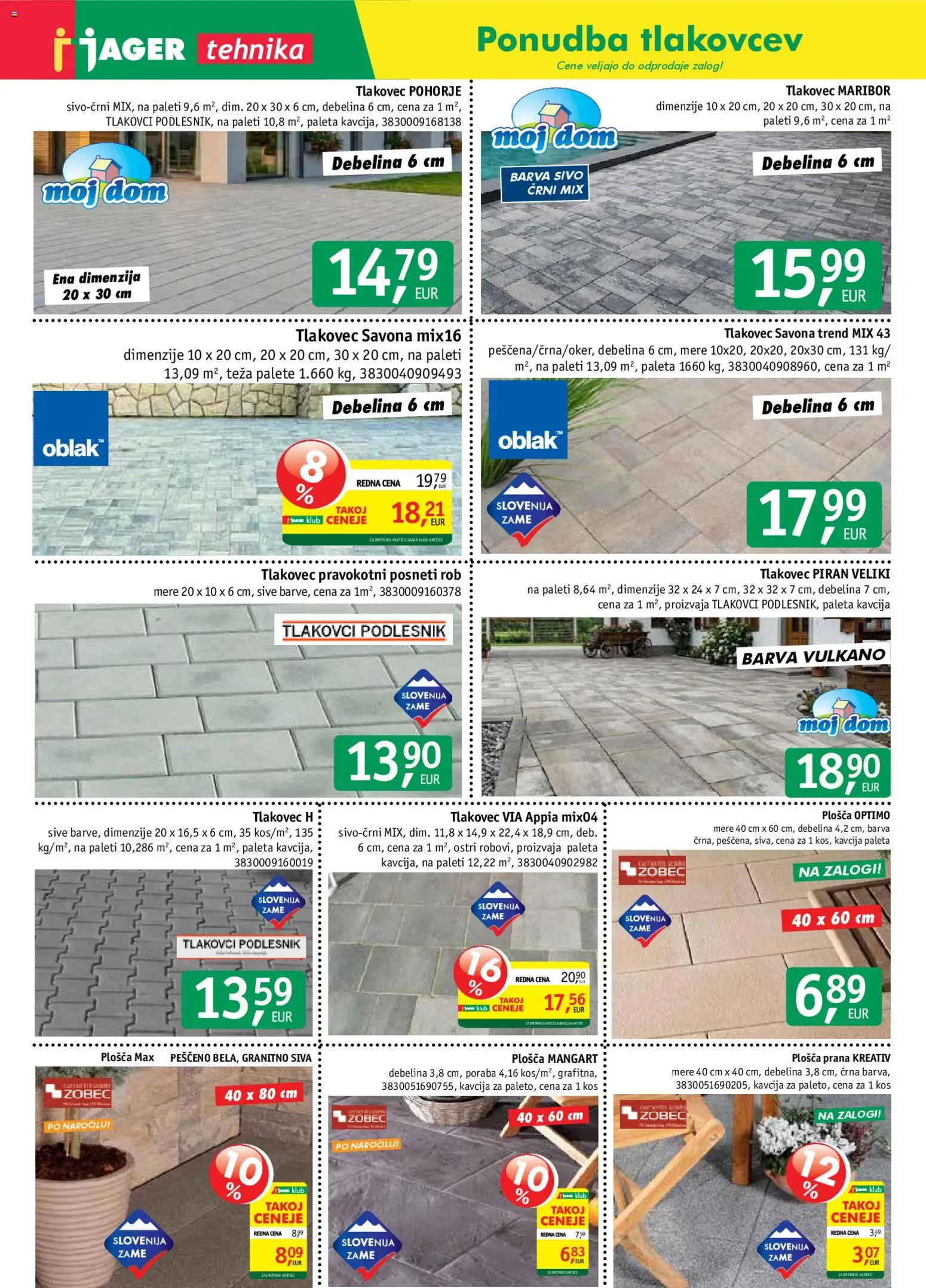 Novi Jager katalog ponudbe – veljaven od 10.06.2026 | Stran: 5 | Izdelki: Teza, Kos, Barva, Tlakovec