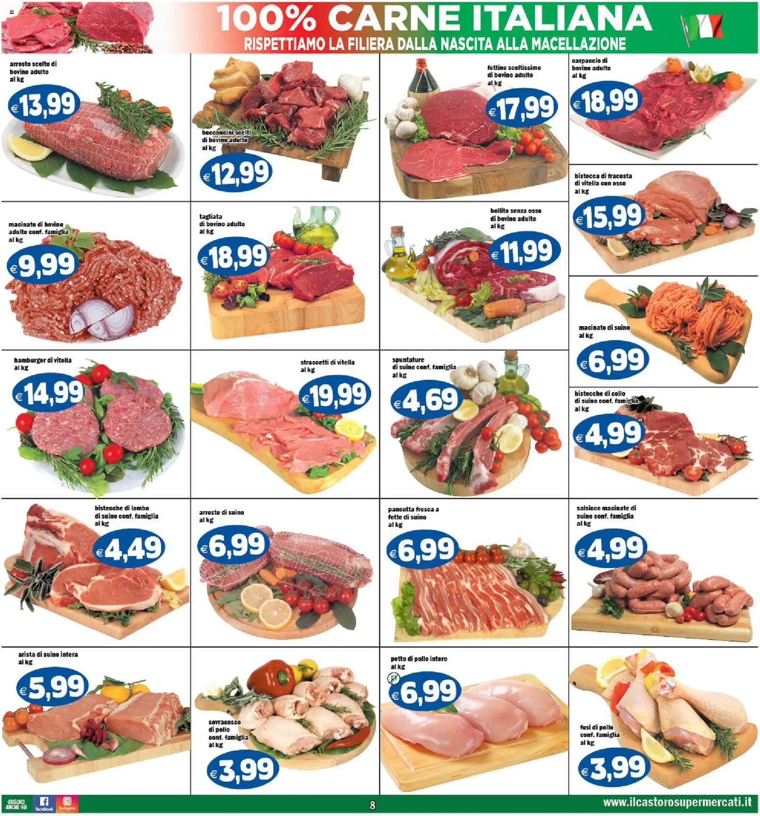 Volantino Il Castoro del 29.05.2026 | Pagina: 8 | Prodotti: Bovino, Pollo, Pancetta, Hamburger