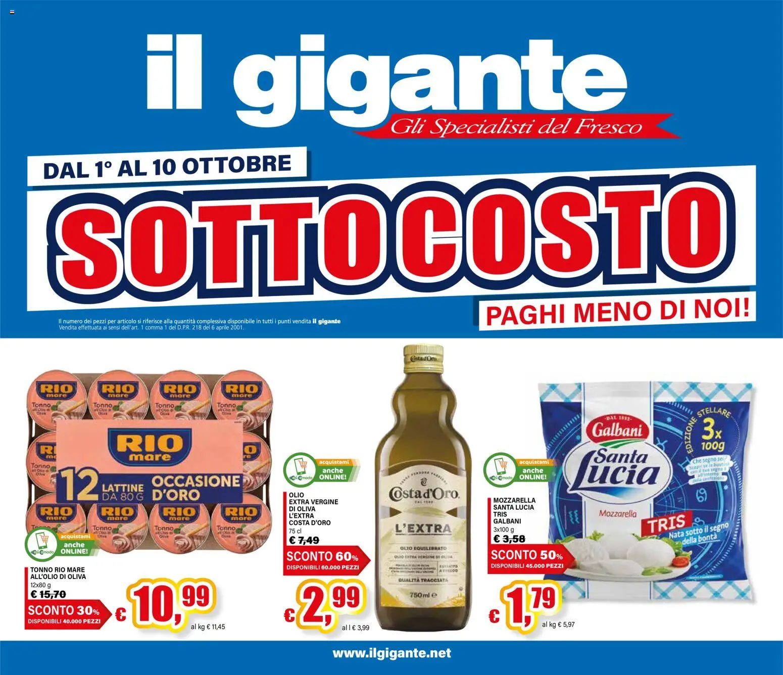 Volantino Il Gigante del 01/10/2026 | Pagina: 1 | Prodotti: Mozzarella, Olio, Tonno