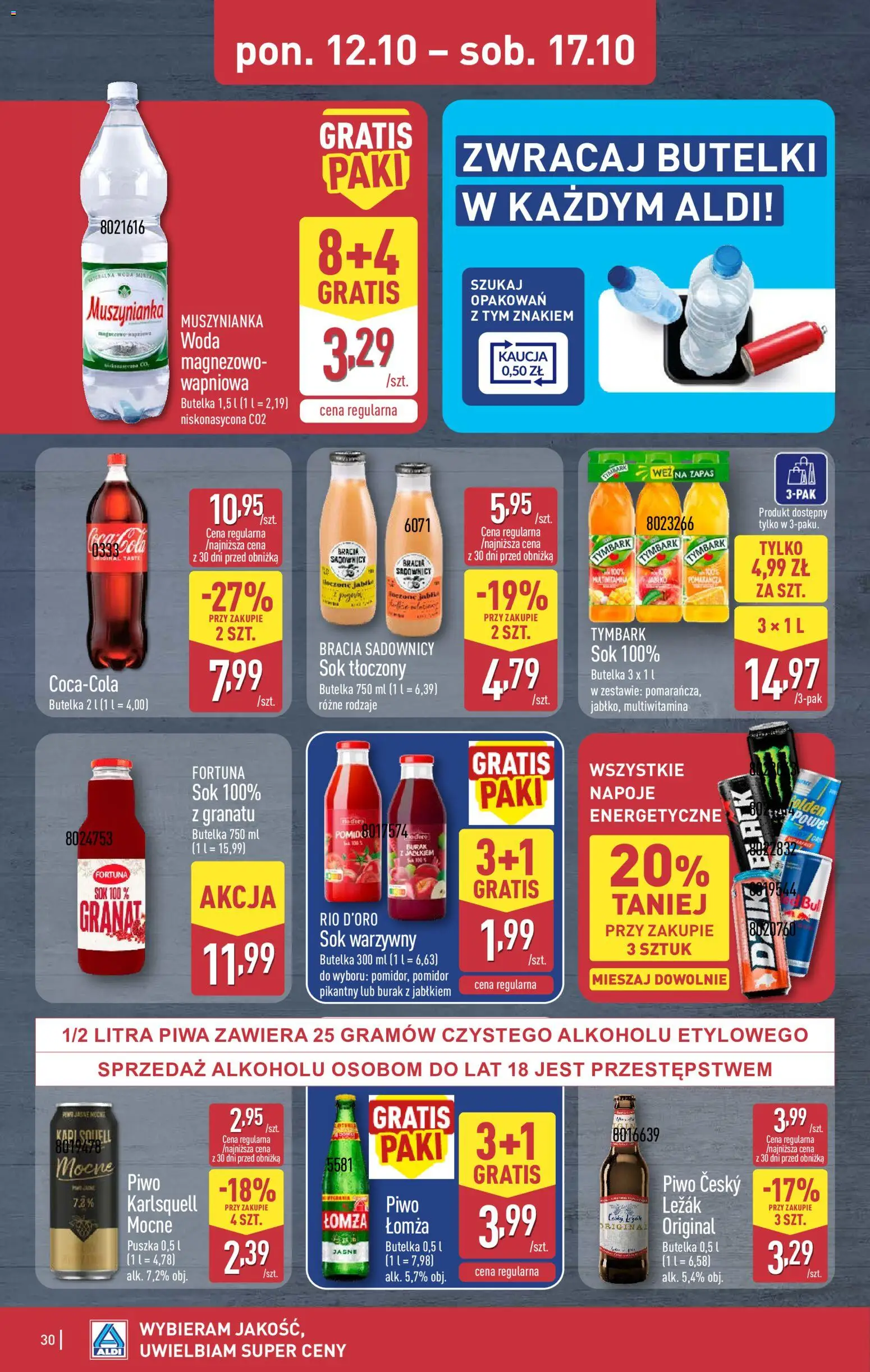 Aldi gazetka od 12.10.2026 | Strona: 30 | Produkty: Tymbark, Napoje, Karlsquell, Sok