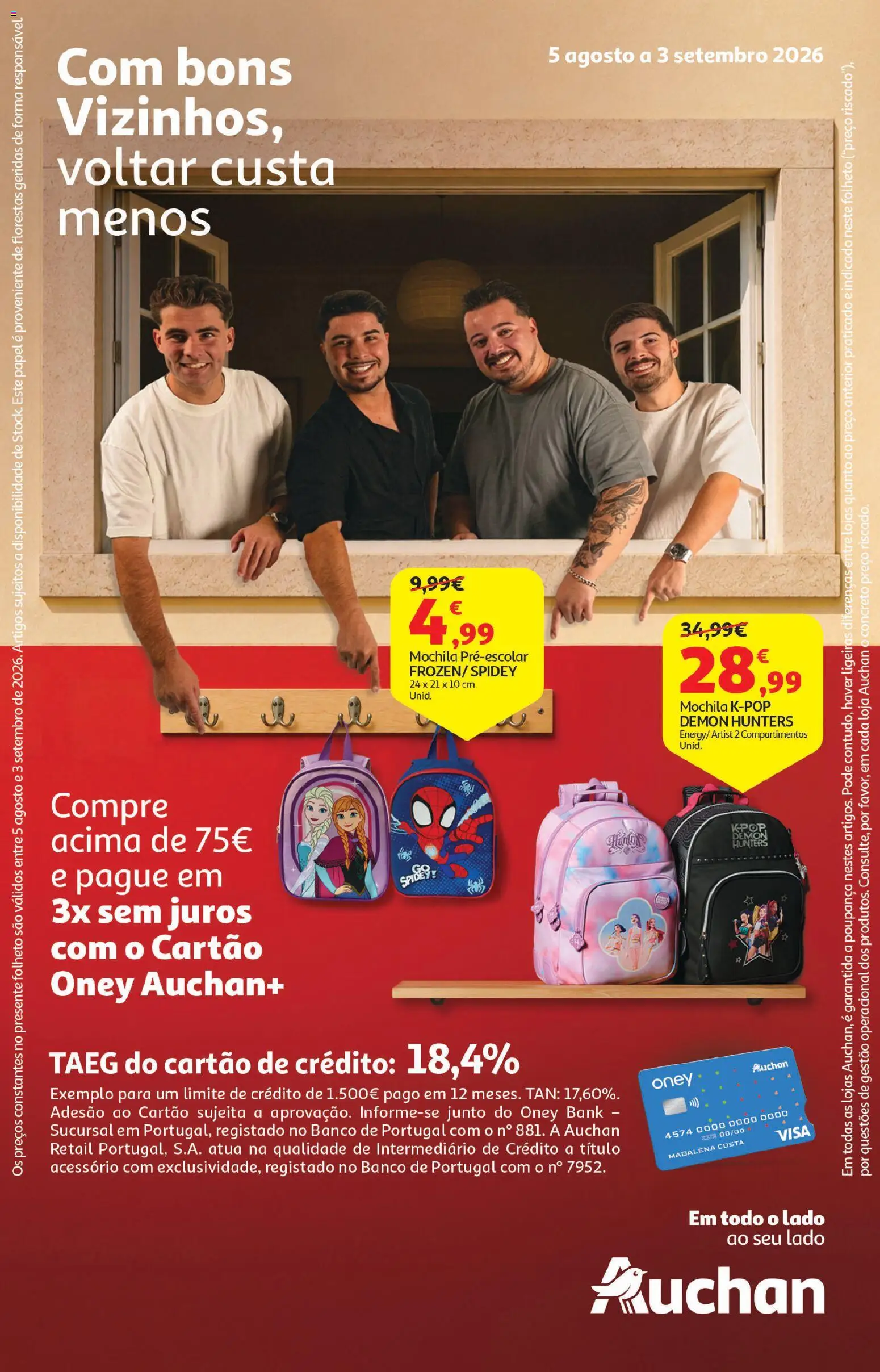 Auchan - Folheto Escolar │ válido de 05/08/2026 | Página: 1 | Produtos: Mochila, Banco