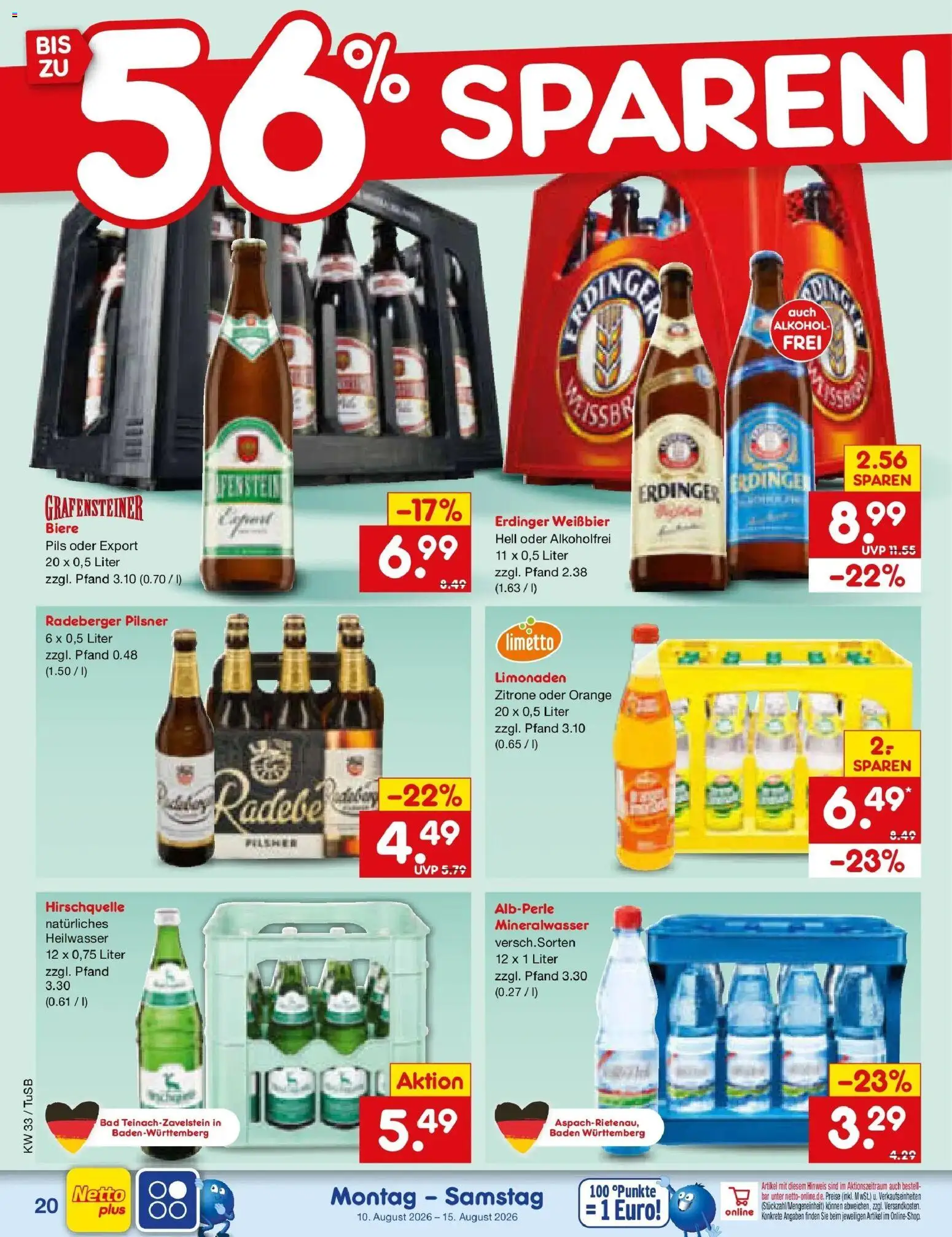 Netto Marken-Discount Prospekt Lahr-Langenwinkel – gültig ab 10.08.2026 | Seite: 28 | Produkte: Bad, Mineralwasser, Alkohol, Radeberger pilsner