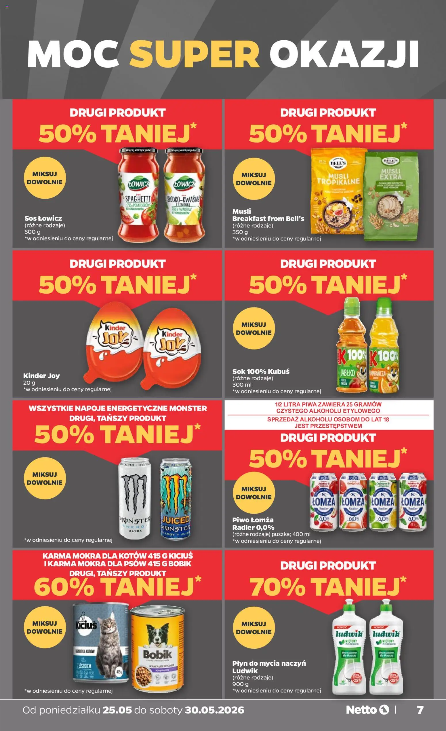 Netto gazetka od poniedziałku spożywcza od 25.05.2026 | Strona: 7 | Produkty: Napoje, Piwo, Sos, Płyn do mycia naczyń