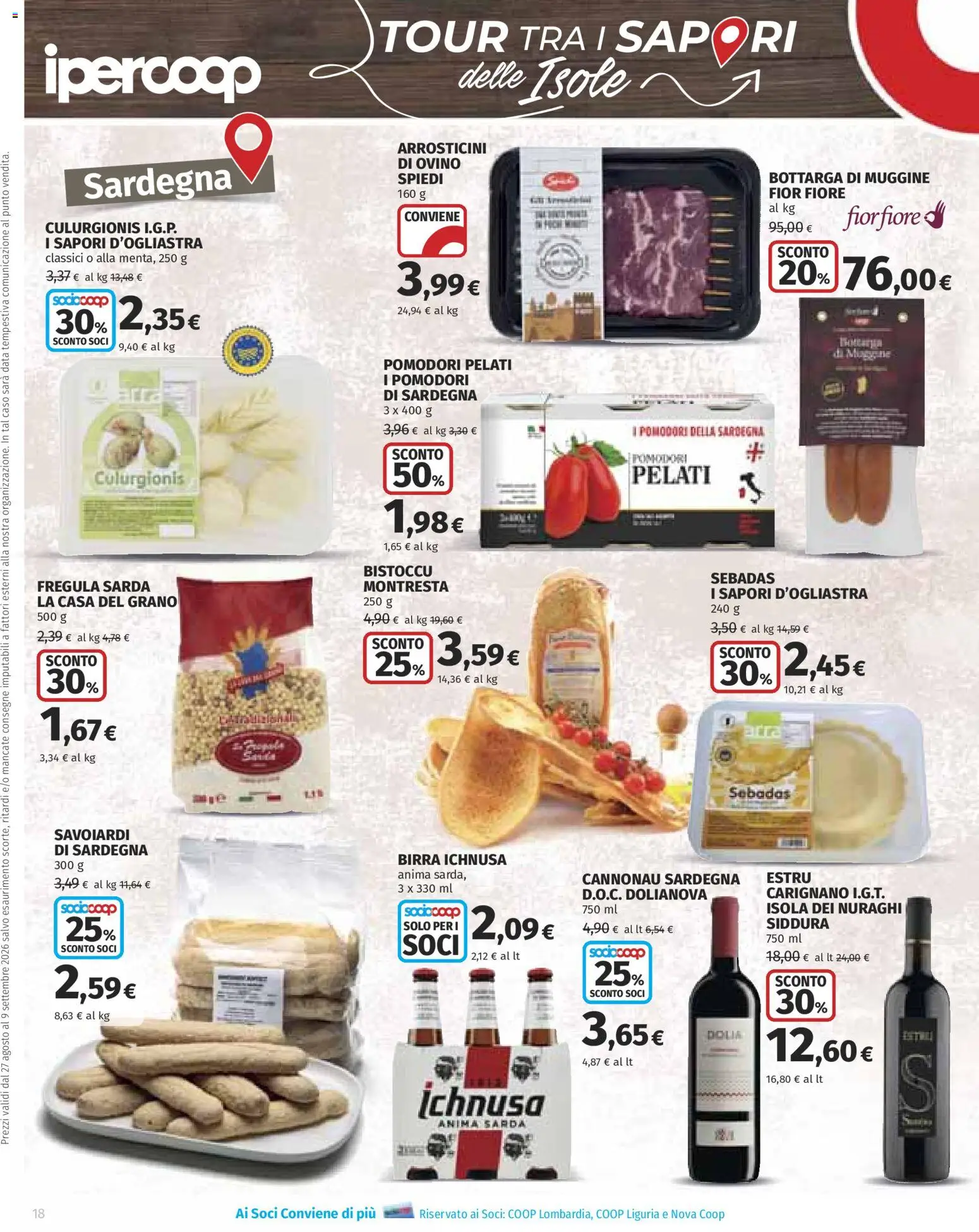 Volantino Ipercoop del 27/08/2026 | Pagina: 18 | Prodotti: Pomodori, Savoiardi, Arrosticini, Ovino