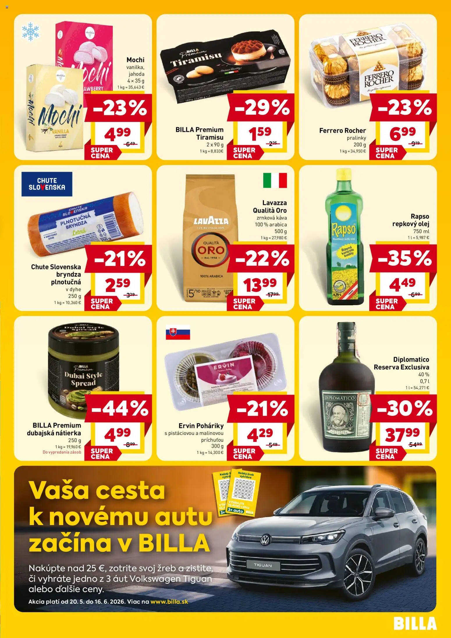 Nové Billa akcie – leták je platný od 27.05.2026 | Strana: 3 | Produkty: Diplomatico, Káva, Ferrero Rocher, Zrnková káva