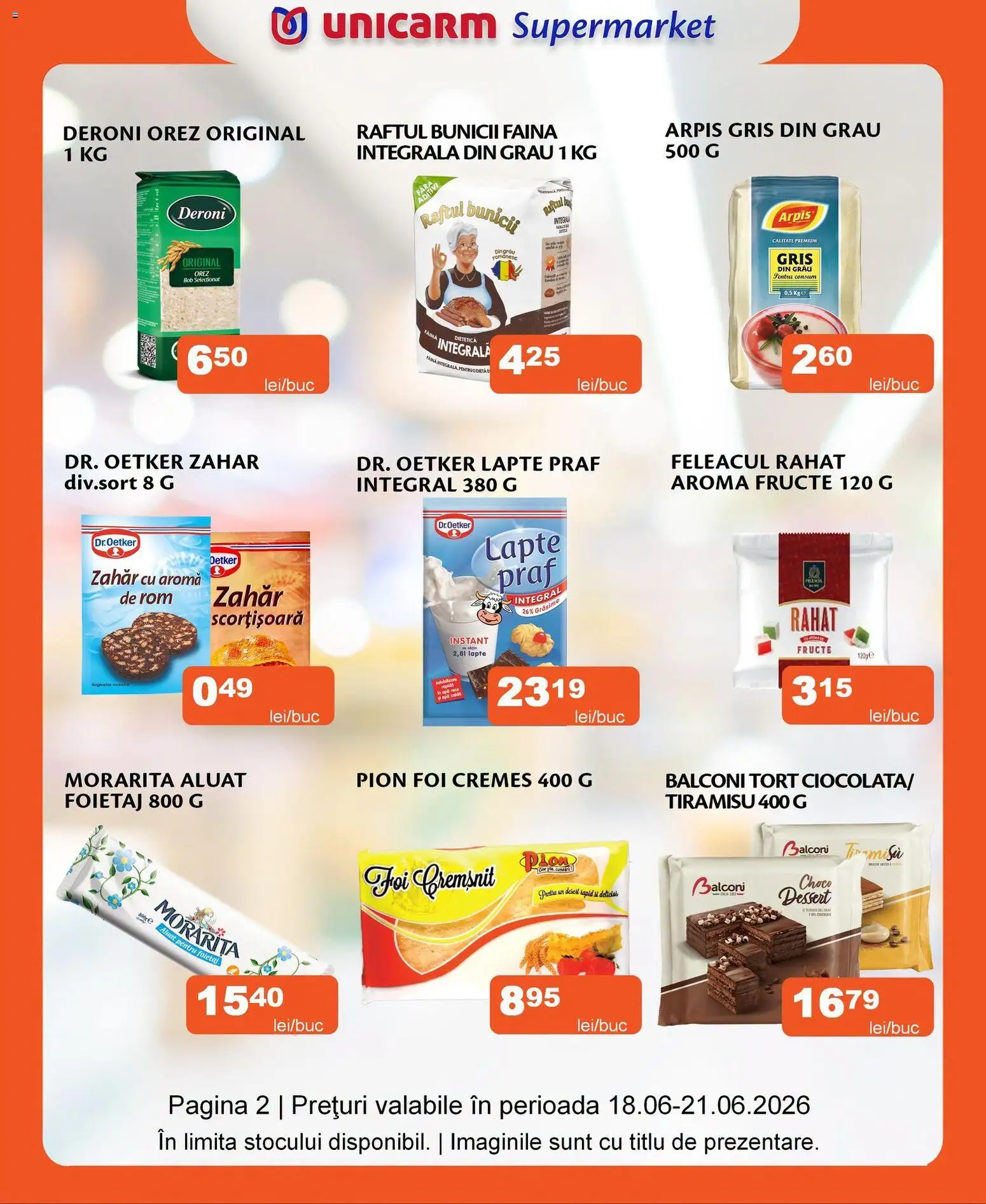 Noul catalog Unicarm – valabil de la 18.06.2026 | Pagină: 2 | Produse: Foietaj, Aluat, Făină, Rom