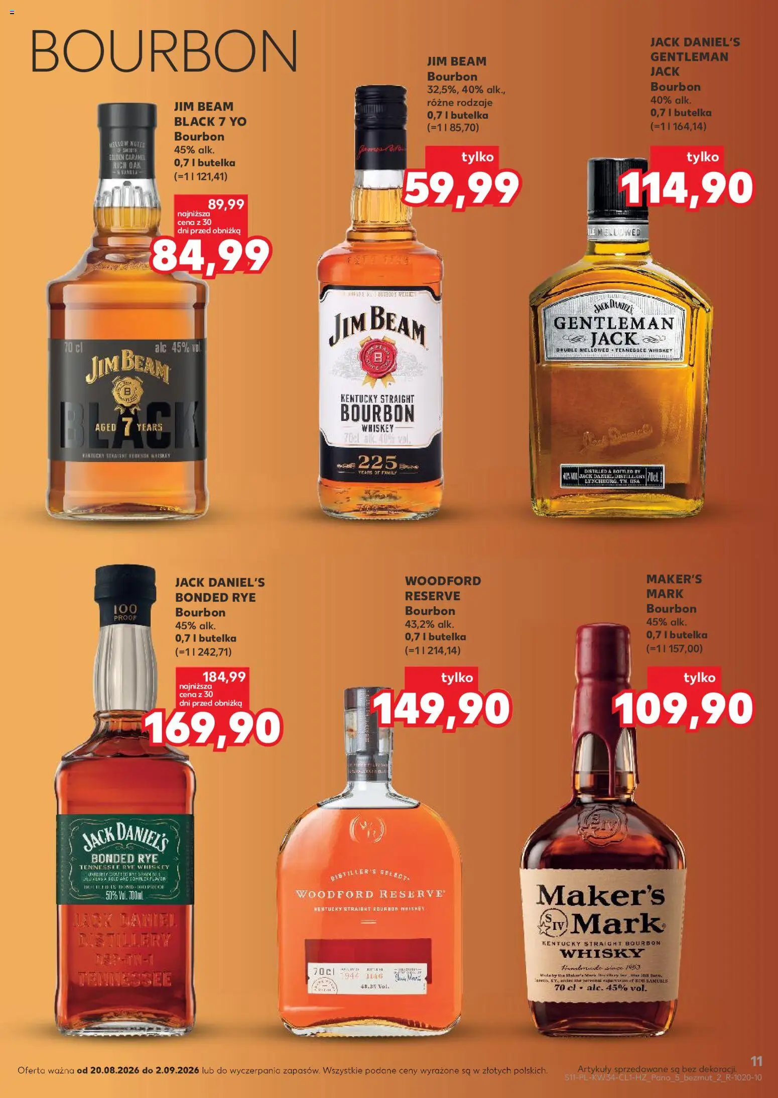 Kaufland Polsko leták - Barek od 20.08.2026 | Strana: 11 | Produkty: Whiskey, Jim Beam, Bourbon, Jack Daniel’s