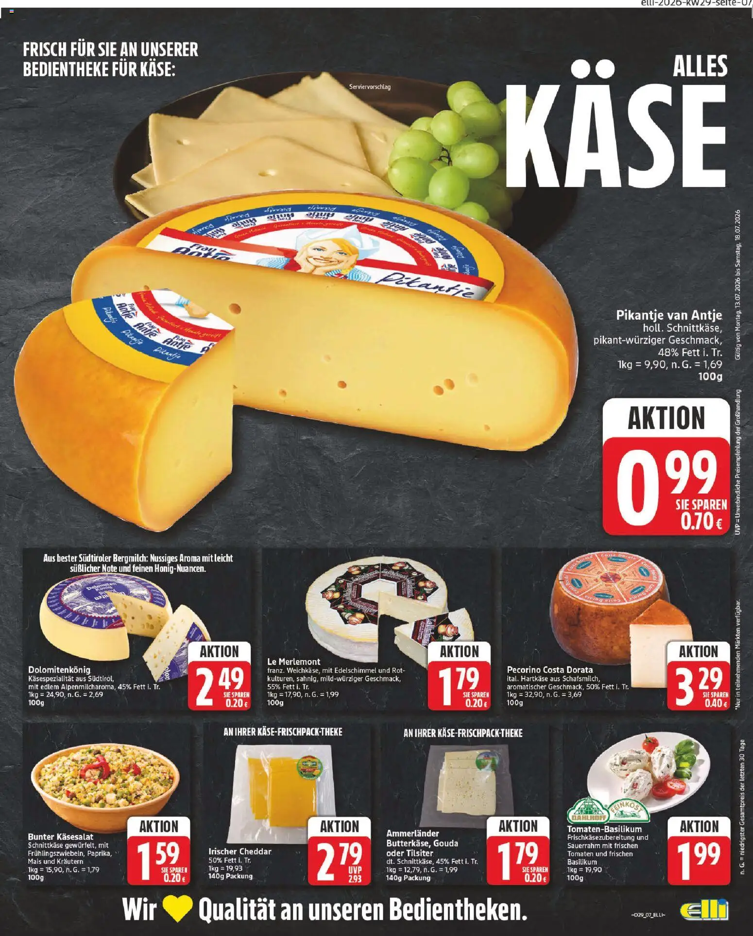 Elli Markt Prospekt Erwitte – gültig ab 13.07.2026 | Seite: 7 | Produkte: Käse, Gouda, Tomaten, Sauerrahm