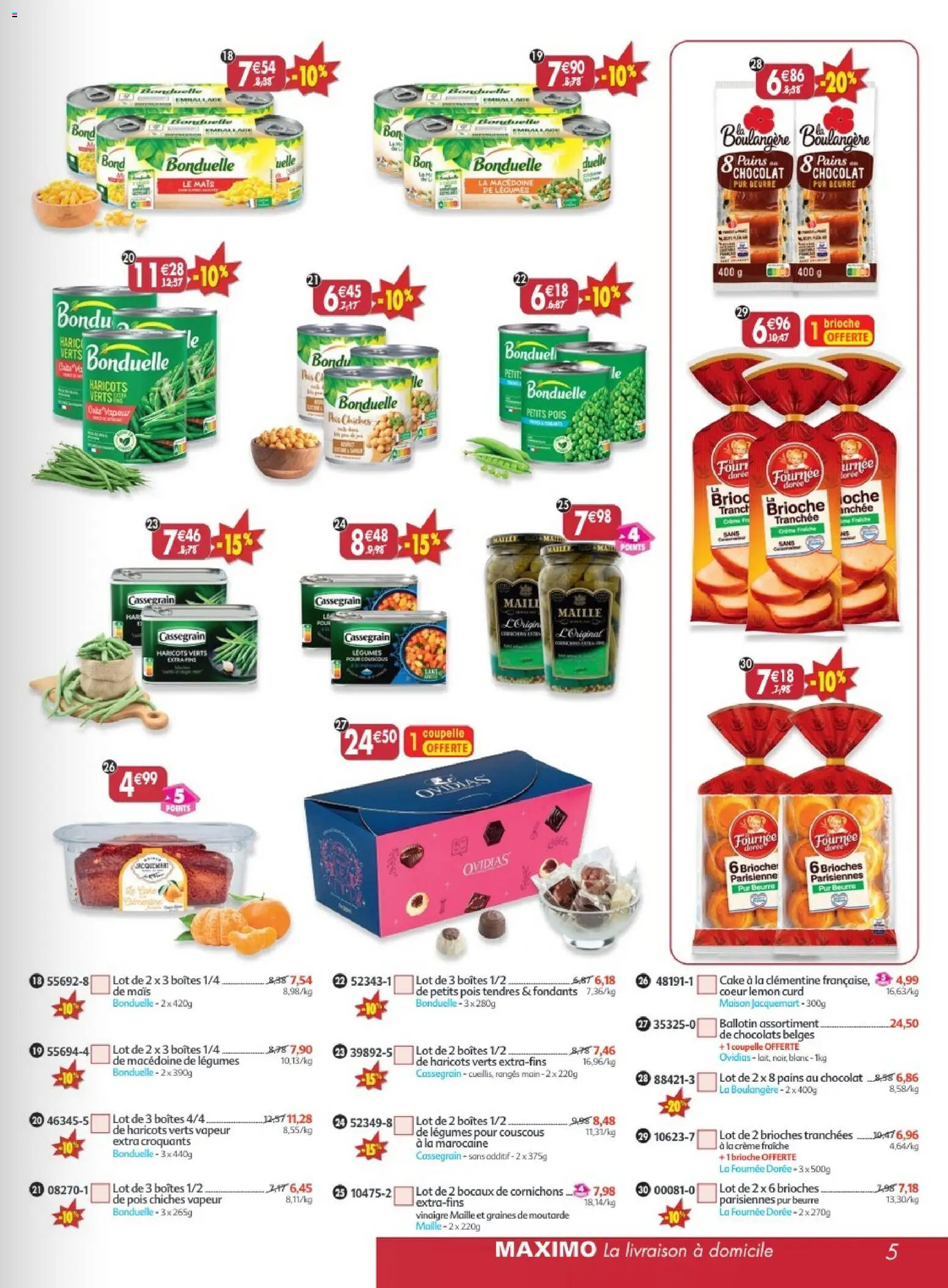 {H1} | Page: 5 | Produits: Mais, Pois chiches, Chocolat, Crème