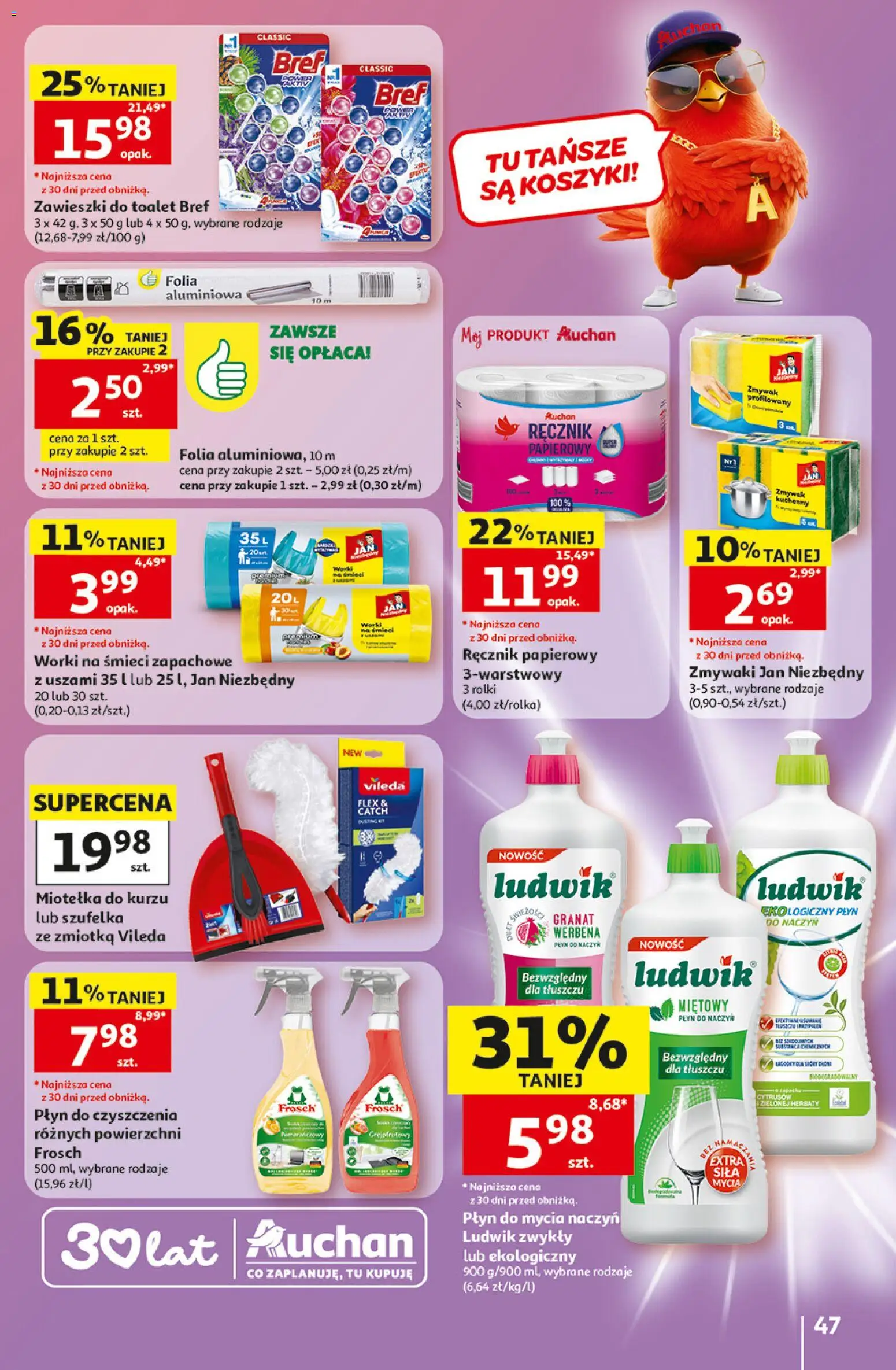 Auchan gazetka - 30 Lat Hipermarket od 07.05.2026 | Strona: 47 | Produkty: Rolki, Vileda, Ręcznik papierowy, Płyn do mycia naczyń
