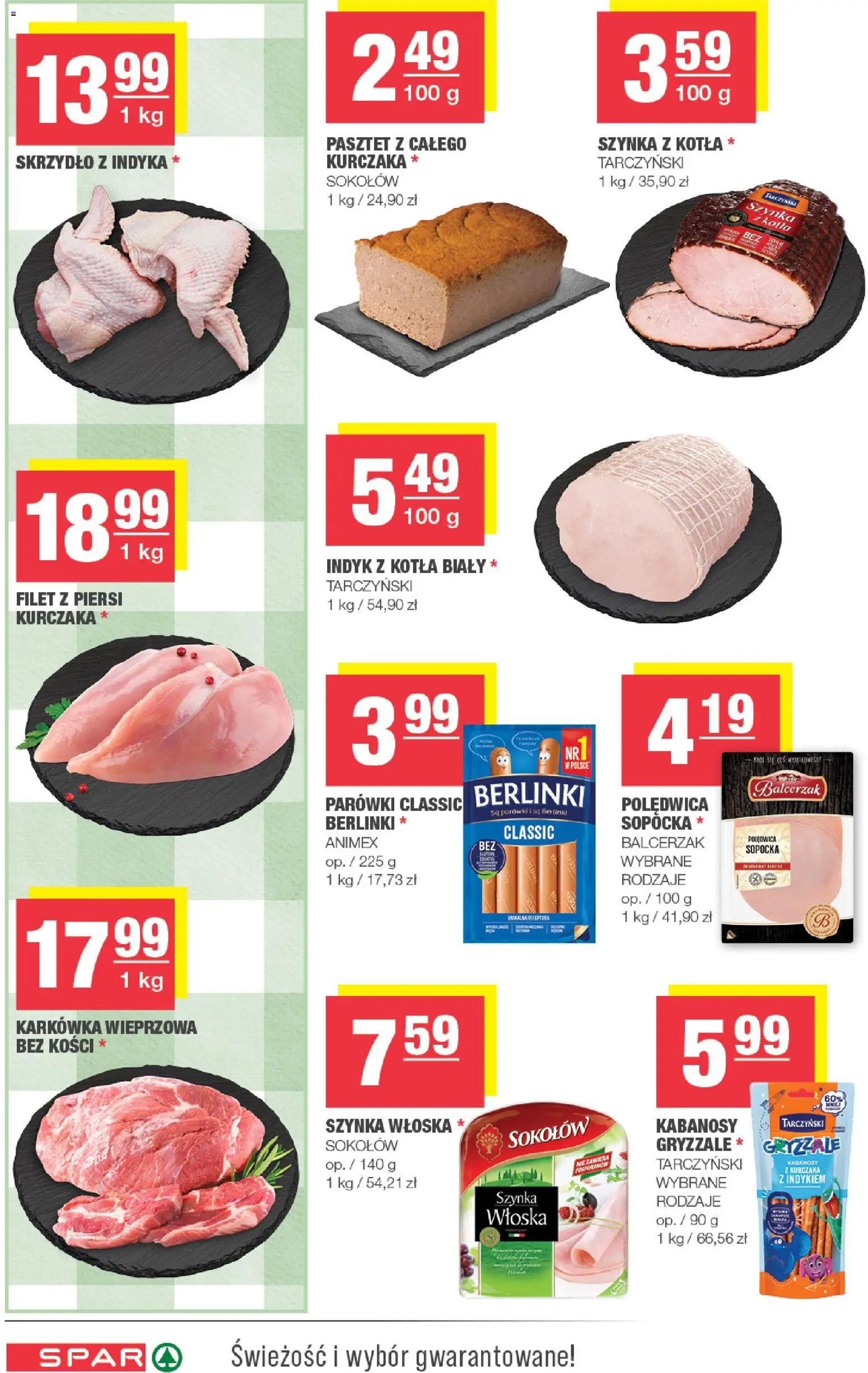 Spar gazetka od 26.08.2026 | Strona: 4 | Produkty: Kabanosy Tarczyński, Karkówka, Indyk, Filet