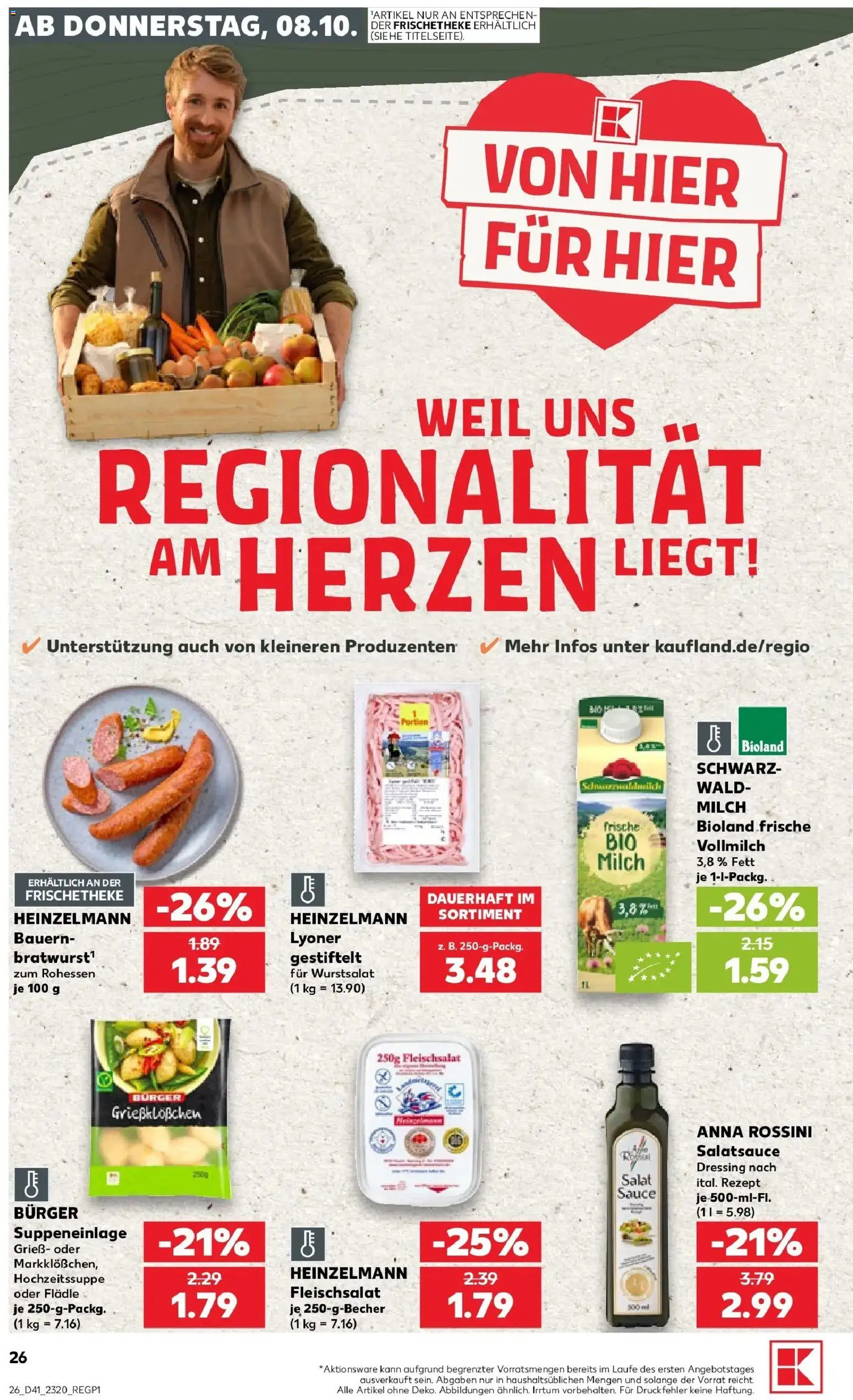 Prospekt Kaufland ab 08.10.2026 » Angebote Online zum Blättern | Seite: 26 | Produkte: Milch, Dressing, Burger, Salat
