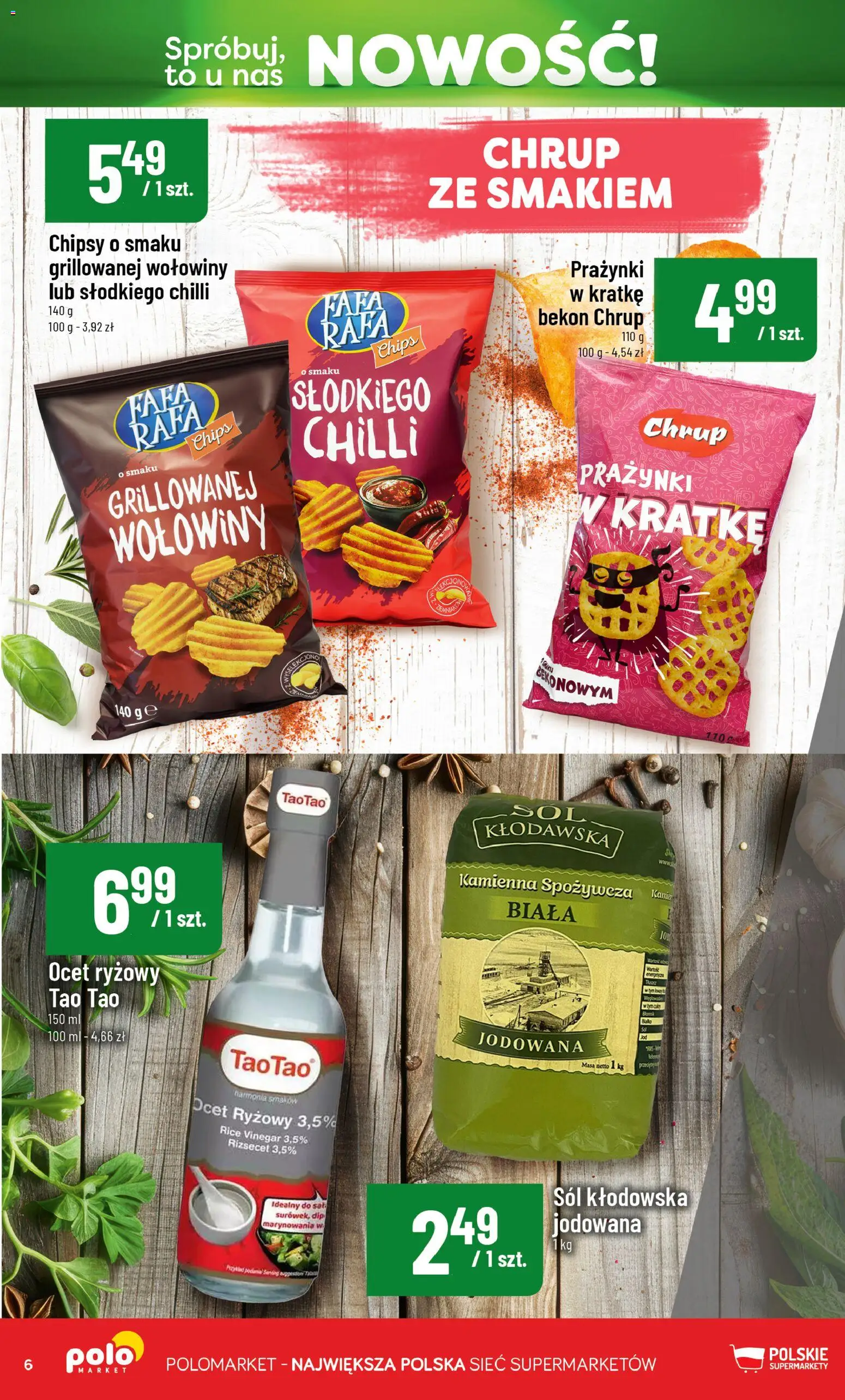 POLOmarket gazetka - Nowości od 18.06.2026 | Strona: 6 | Produkty: Chipsy, Ocet, Bekon, Sól