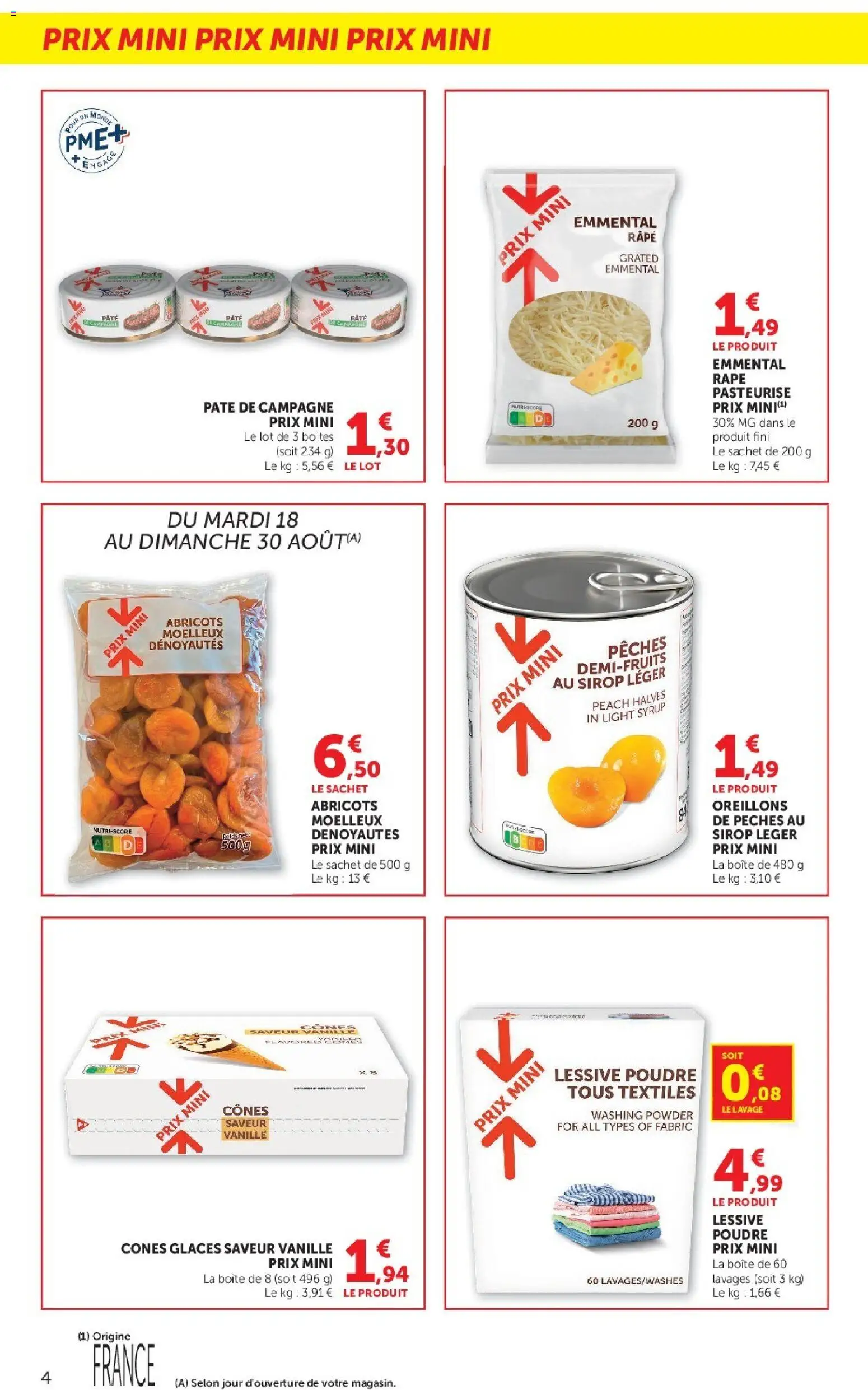 {H1} | Page: 4 | Produits: Sirop, Cônes, Lessive, Abricots