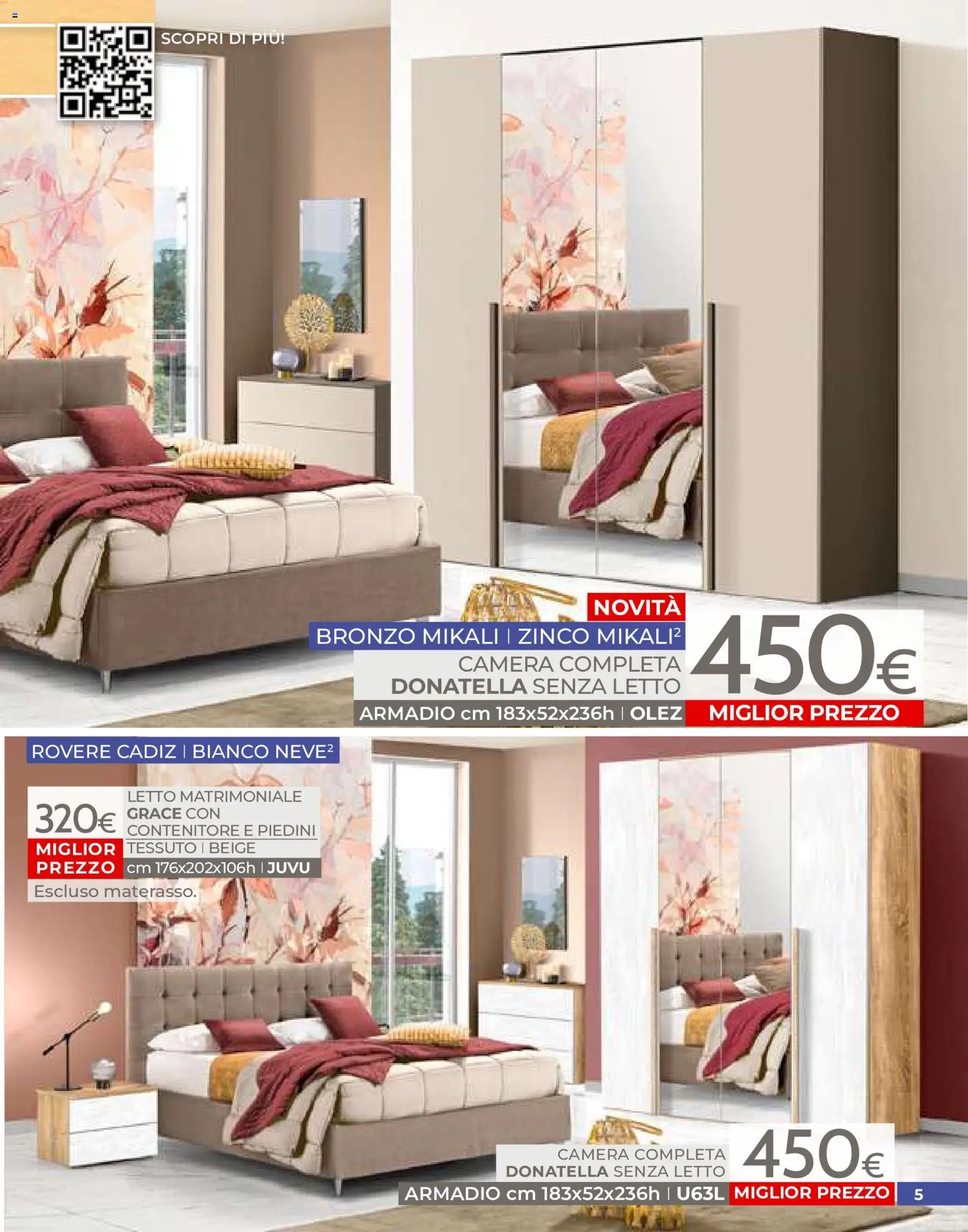 Volantino Mondo Convenienza del 01/07/2026 | Pagina: 5 | Prodotti: Letto matrimoniale, Contenitore, Letto, Materasso
