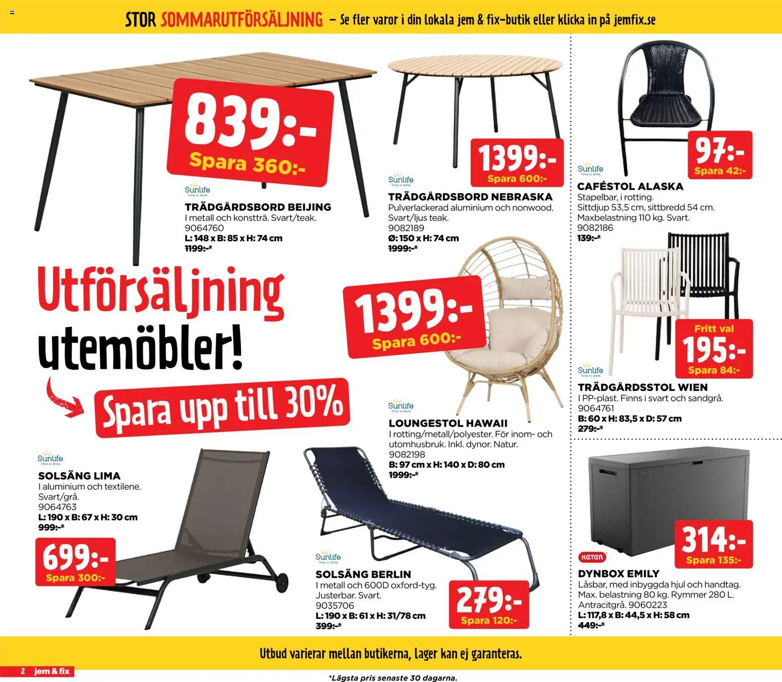 Jem & Fix reklamblad aktuell från 03/08/2026 | Sida: 2 | Produkter: Solsäng, Loungestol