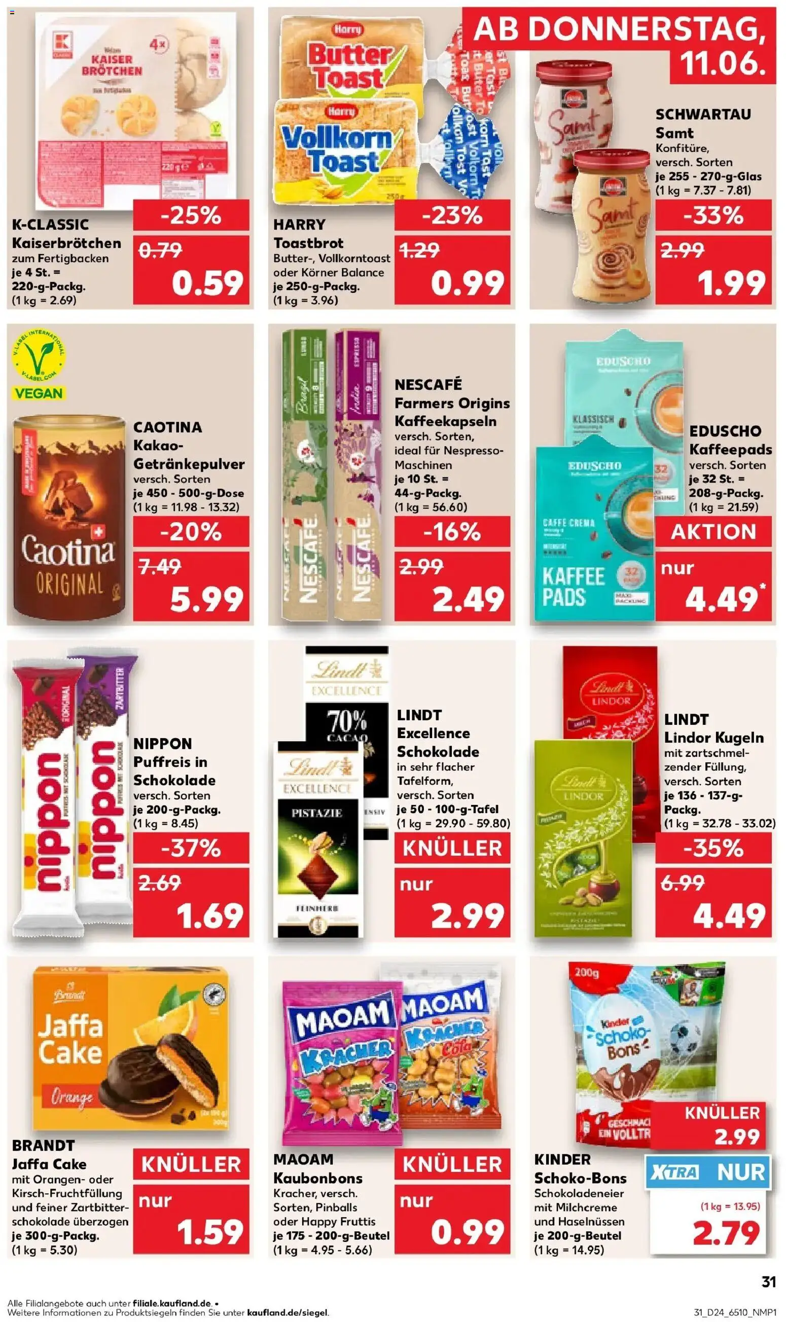 Kaufland Prospekt Aachen – gültig ab 11.06.2026 | Seite: 31 | Produkte: Butter, Orangen, Lindt, Eduscho