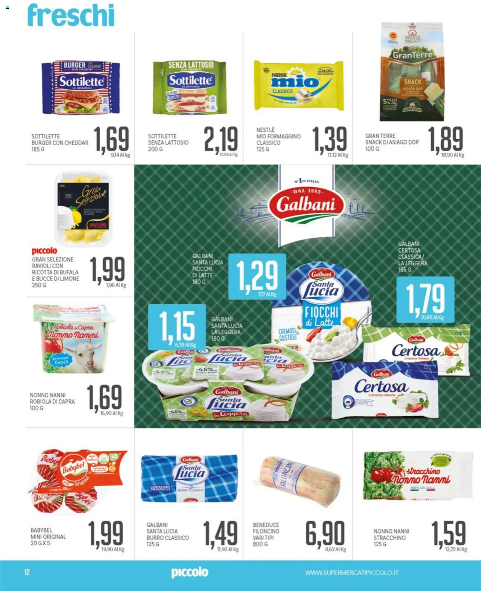 Volantino Piccolo del 01.06.2026 | Pagina: 12 | Prodotti: Fiocchi, Formaggio, Tonno, Robiola