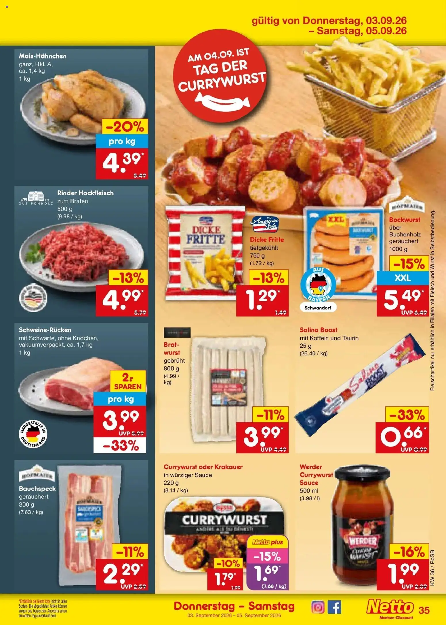 Netto Marken-Discount Prospekt Regensburg (ab 31.08.2026) » Angebote | Seite: 47 | Produkte: Bockwurst, Schweinerucken, Fleisch, Hackfleisch