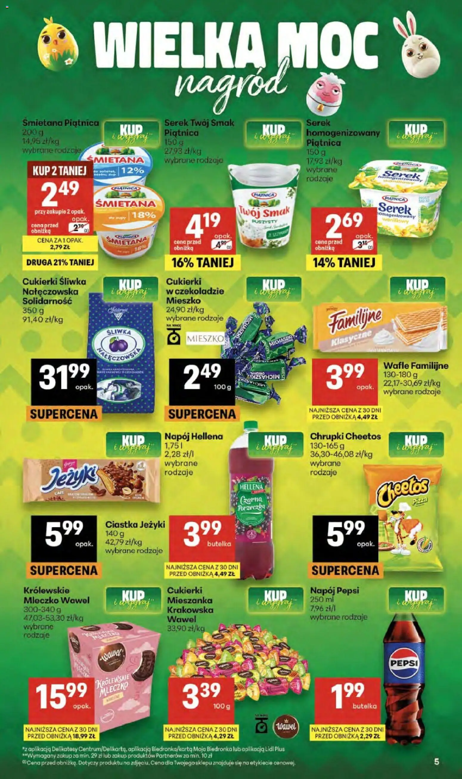 Delikatesy Centrum gazetka od 09.04.2026 | Strona: 5 | Produkty: Serek Twój Smak, Pepsi, Królewskie Mleczko, Cukierki