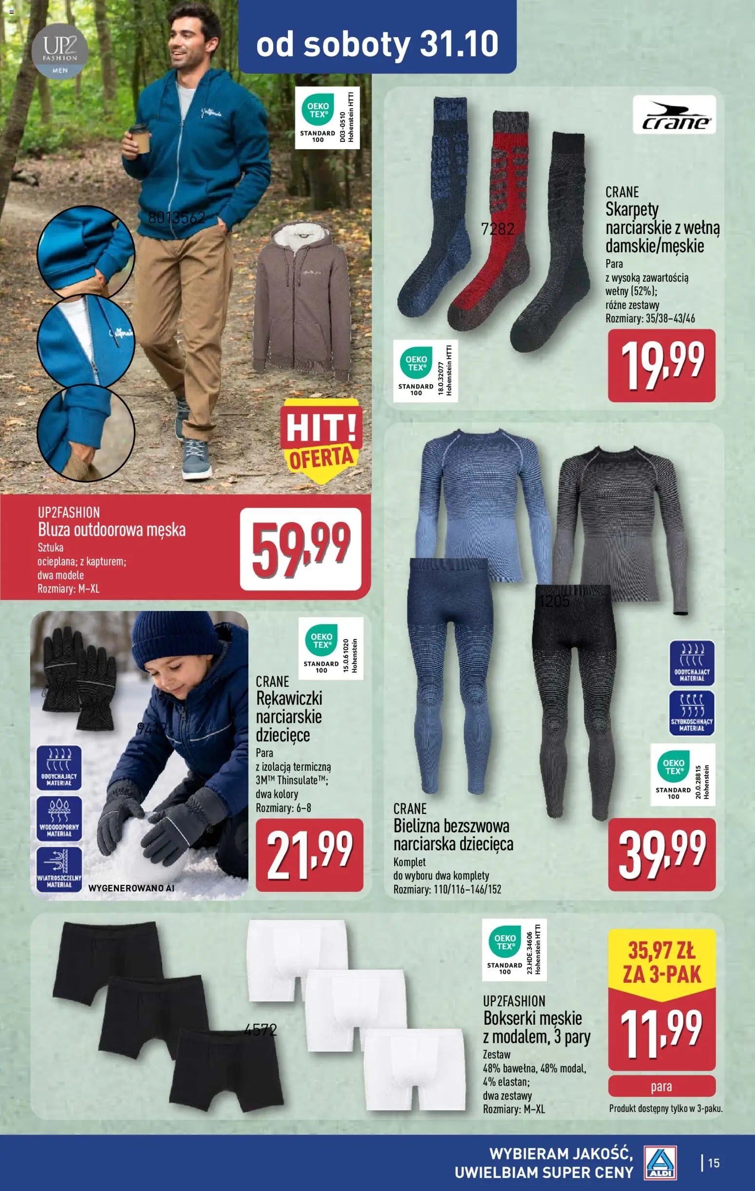 Aldi gazetka - Artykuły przemysłowe i tekstylia od 28.10.2026 | Strona: 15 | Produkty: Bielizna, Skarpety, Rękawiczki, Bokserki męskie