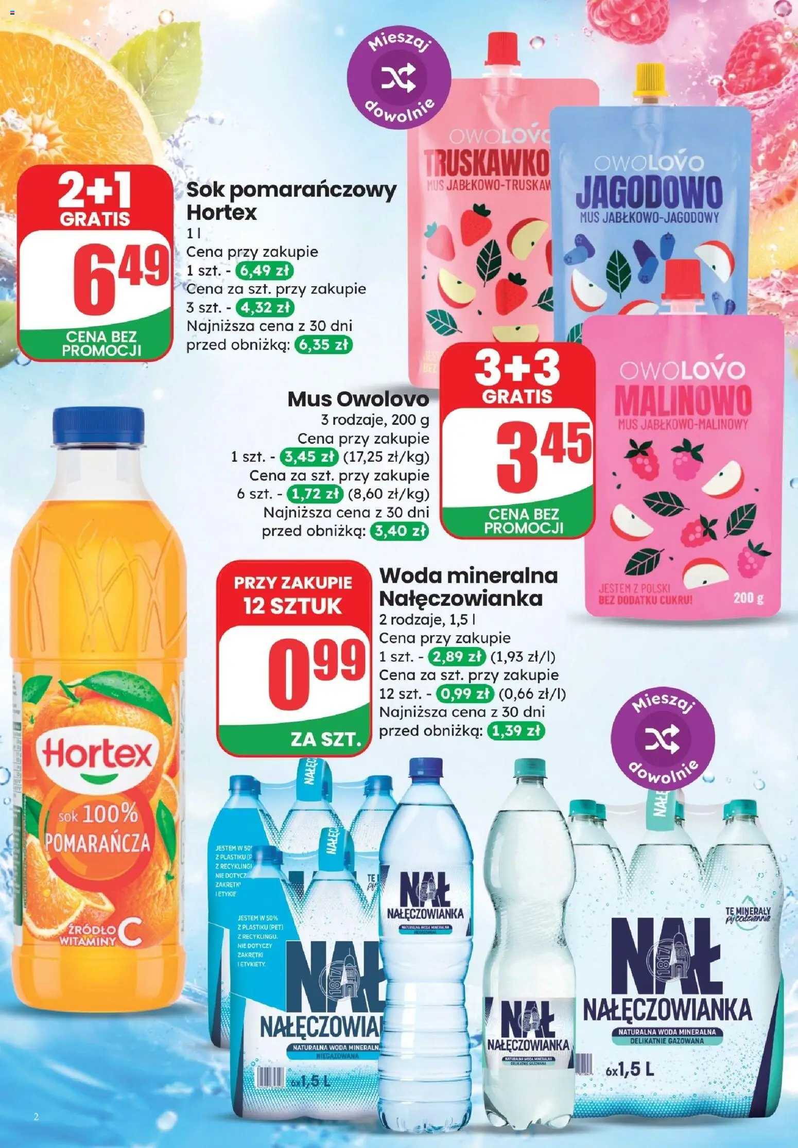 Dino gazetka - Weekendowe Okazje od 03.07.2026 | Strona: 2 | Produkty: Woda mineralna Nałęczowianka, Sok pomarańczowy, Sok, Woda