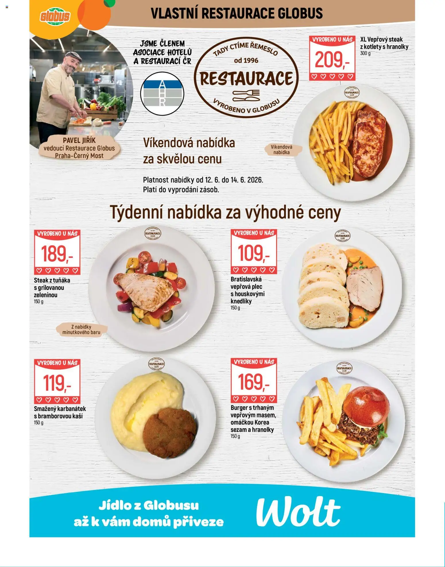 Globus leták - Praha Černý Most od 10.06.2026 | Strana: 5 | Produkty: Burger, Globus, Hranolky, Steak