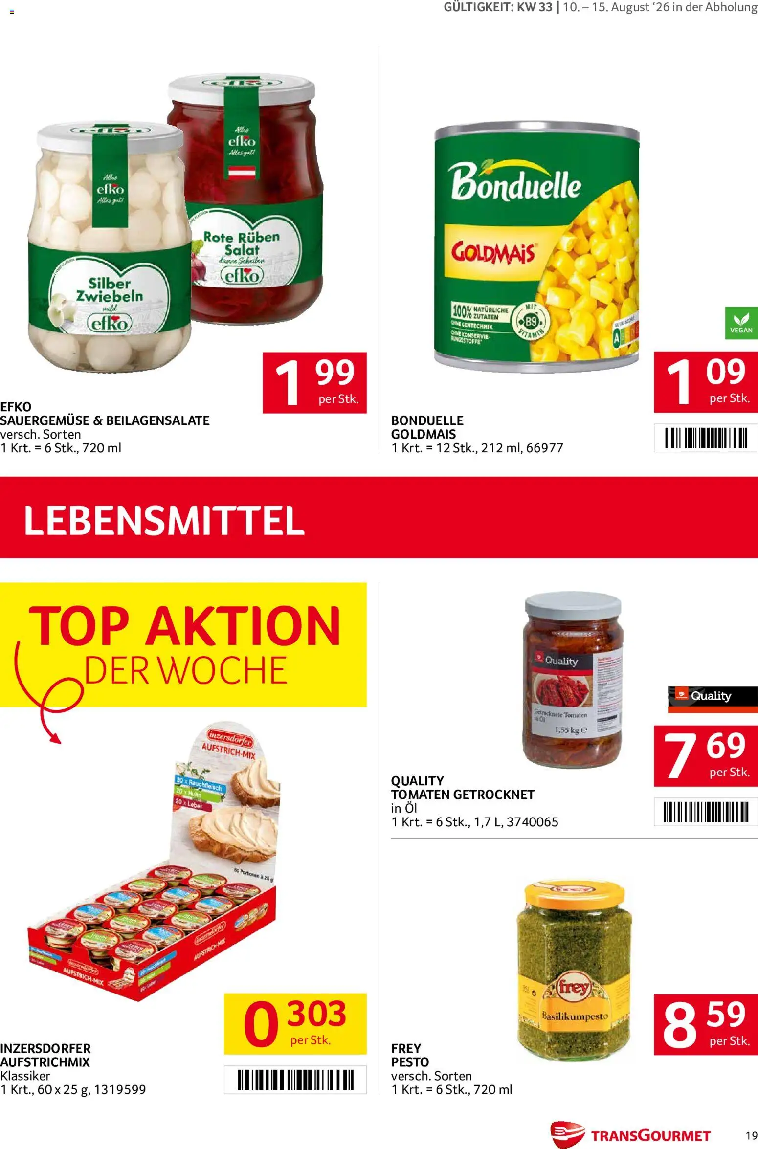 Transgourmet Flugblatt gültig ab 10.08.2026 | Seite: 19 | Produkte: Salat, Libacomb, Öl, Tomaten