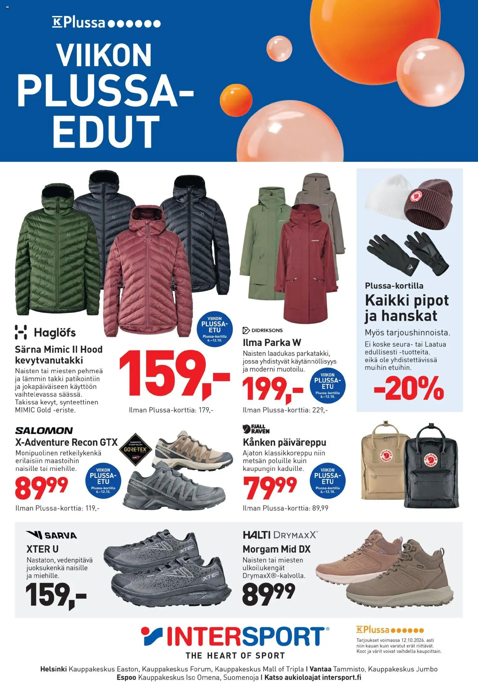 Intersport tarjoukset – voimassa 10/10/2026 alkaen | Sivu: 1 | Tuotteet: Takki, Hanskat