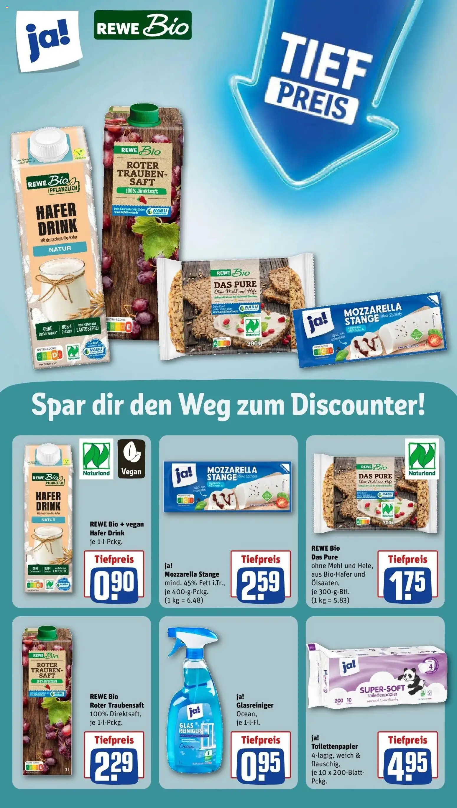 Rewe Prospekt Berlin / Steglitz	 – gültig ab 20.04.2026 | Seite: 19 | Produkte: Mehl, Mozzarella, Saft, Toilettenpapier