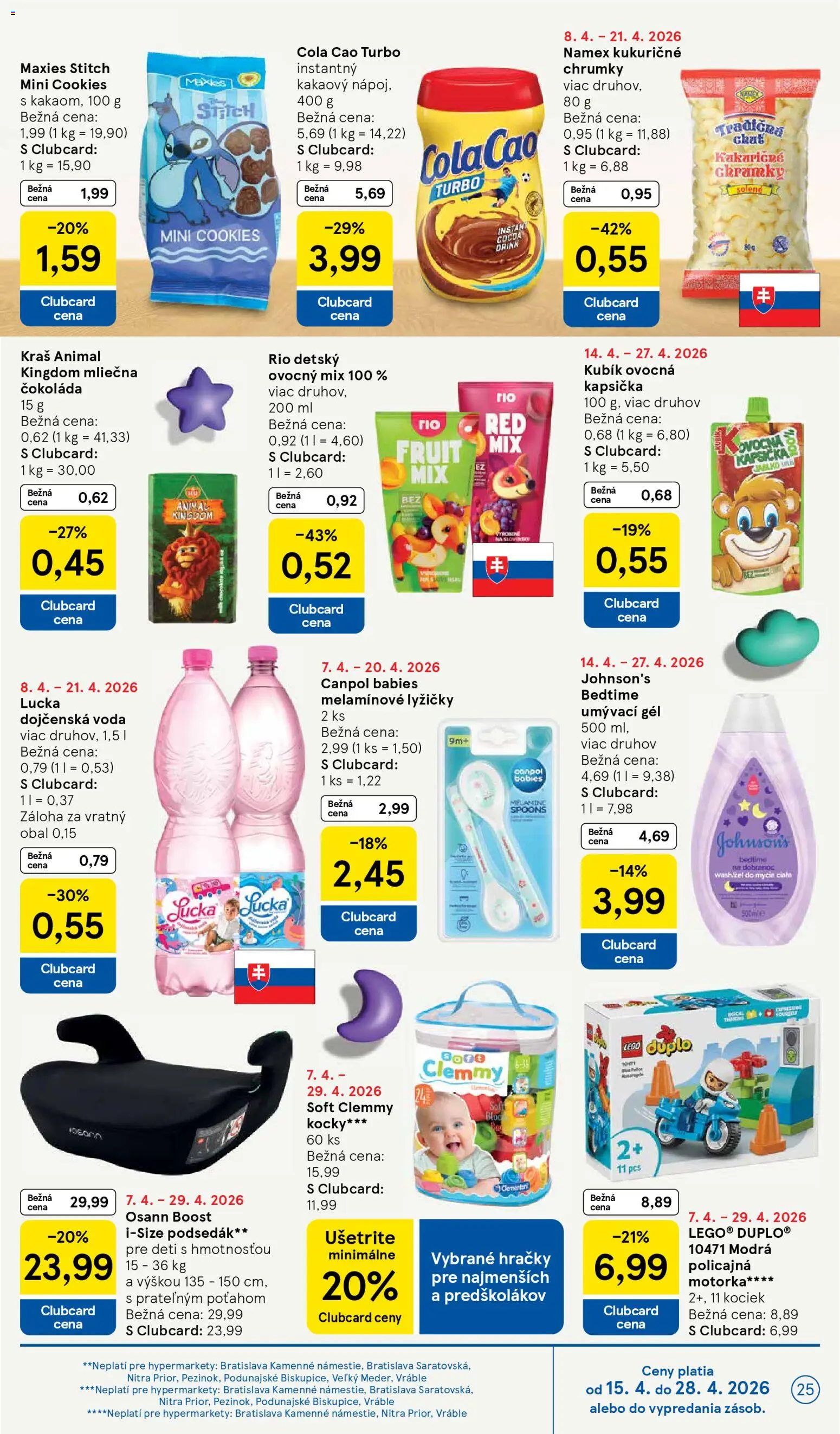 Nové Tesco akcie – leták je platný od 15.04.2026 | Strana: 25 | Produkty: Police, Lucka, Voda