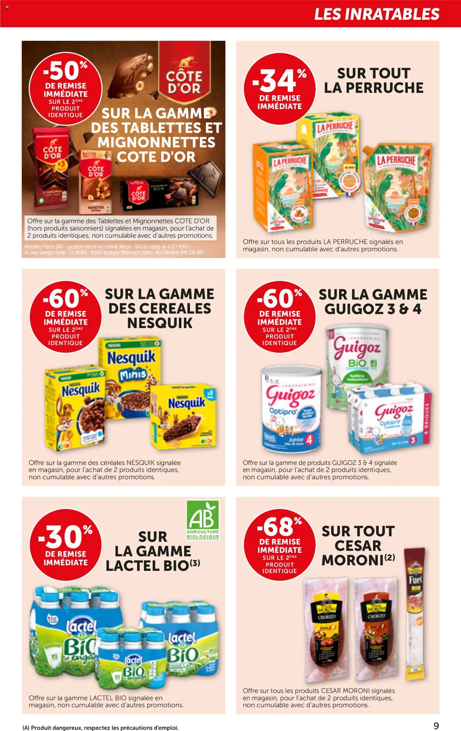 {H1} | Page: 9 | Produits: Chorizo, Nesquik, Guigoz Optipro, Guigoz