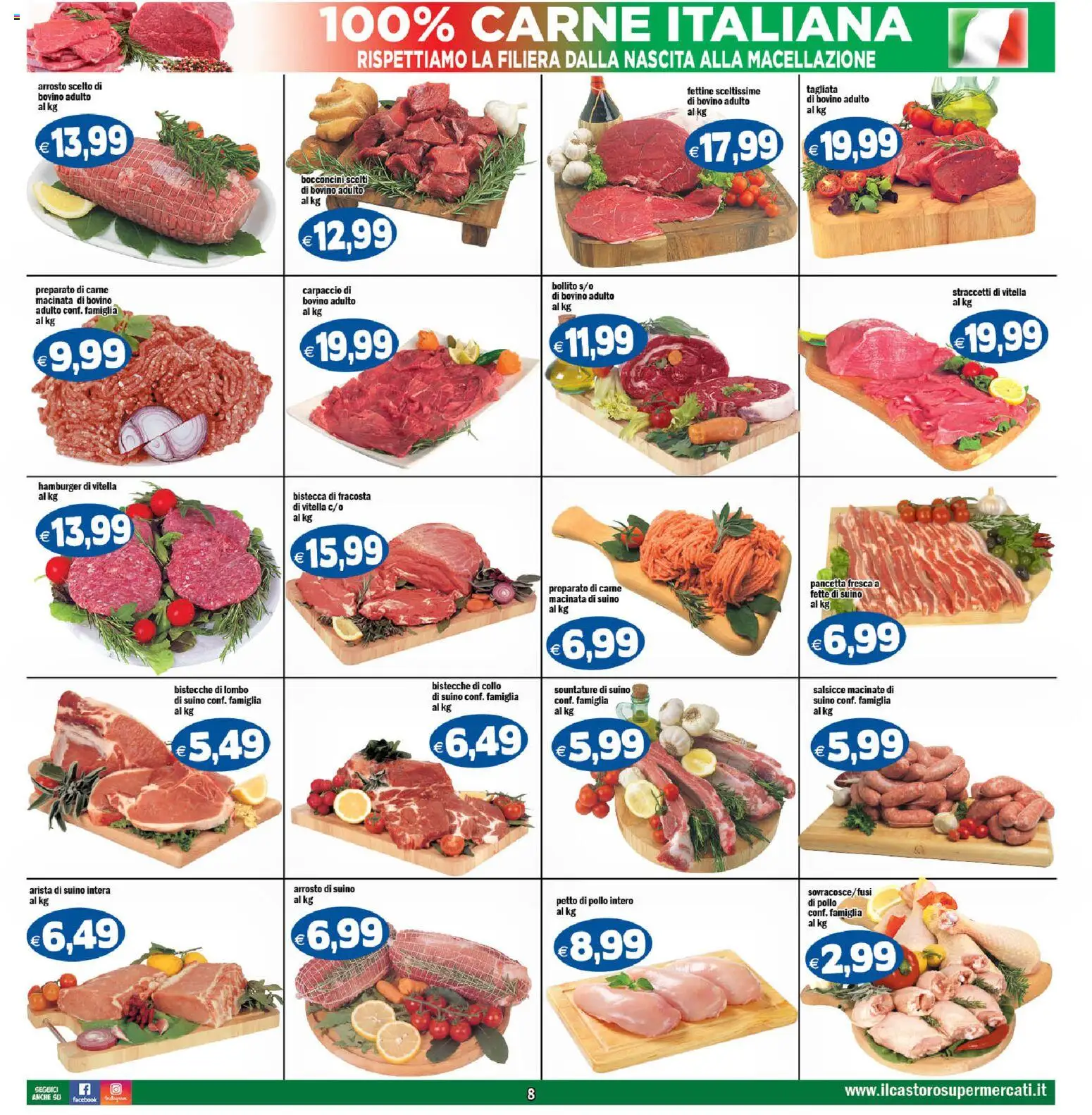 Volantino Il Castoro del 02/10/2026 | Pagina: 8 | Prodotti: Carpaccio, Suino, Hamburger, Bistecca