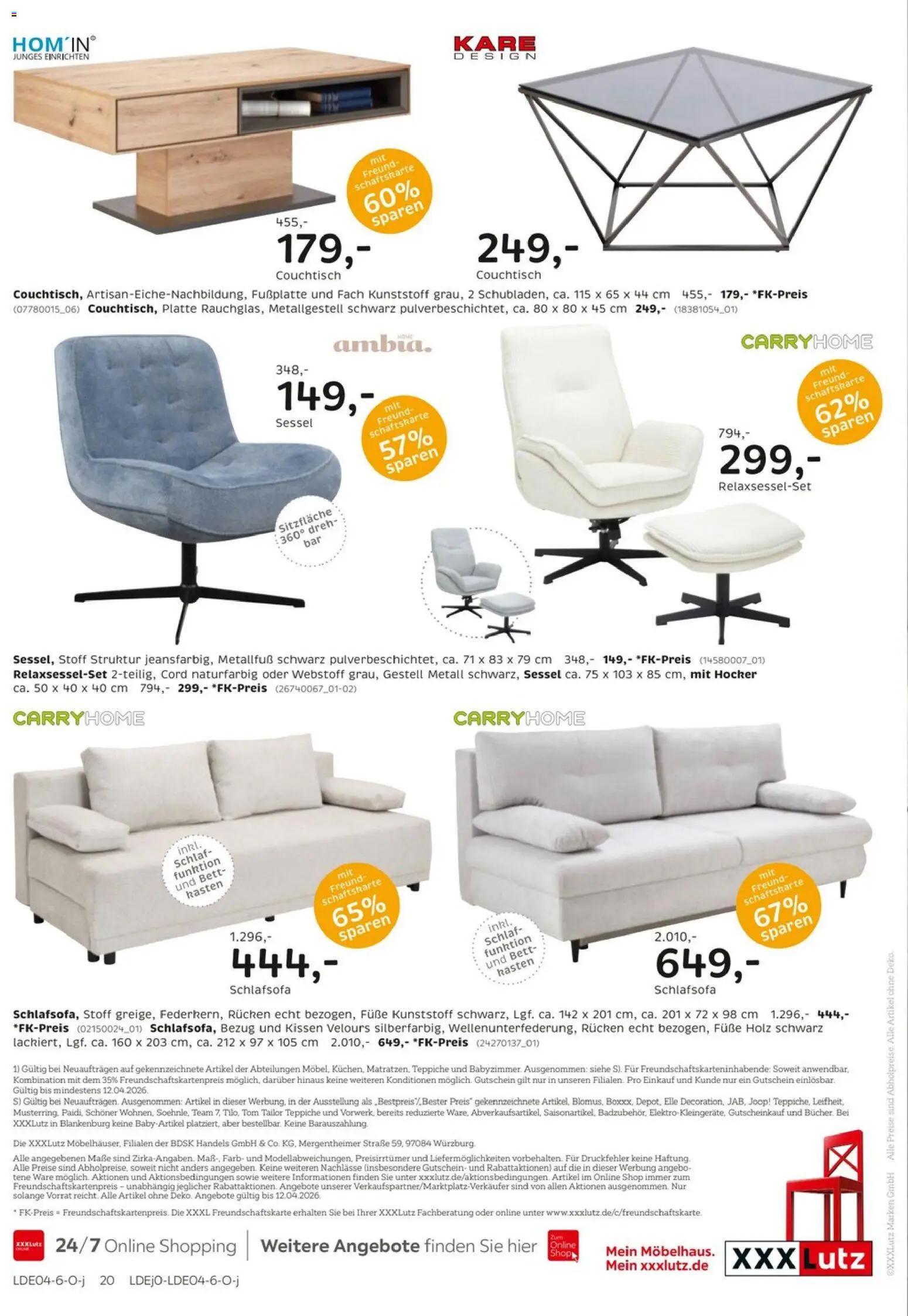 XXXLutz Junges Wohnen – gültig ab 29.03.2026 | Seite: 20 | Produkte: Schlafsofa, Hocker, Bett, Sessel