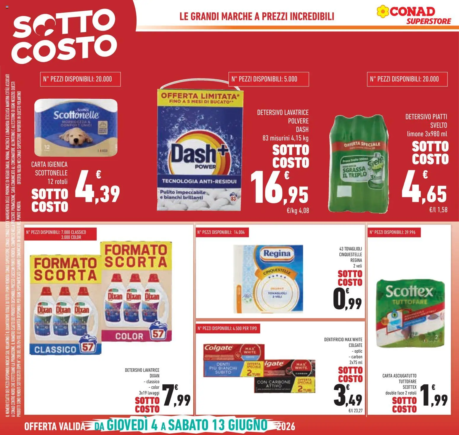 Volantino Conad del 04.06.2026 | Pagina: 10 | Prodotti: Carta igienica, Dentifricio, Lavatrice, Asciugatutto
