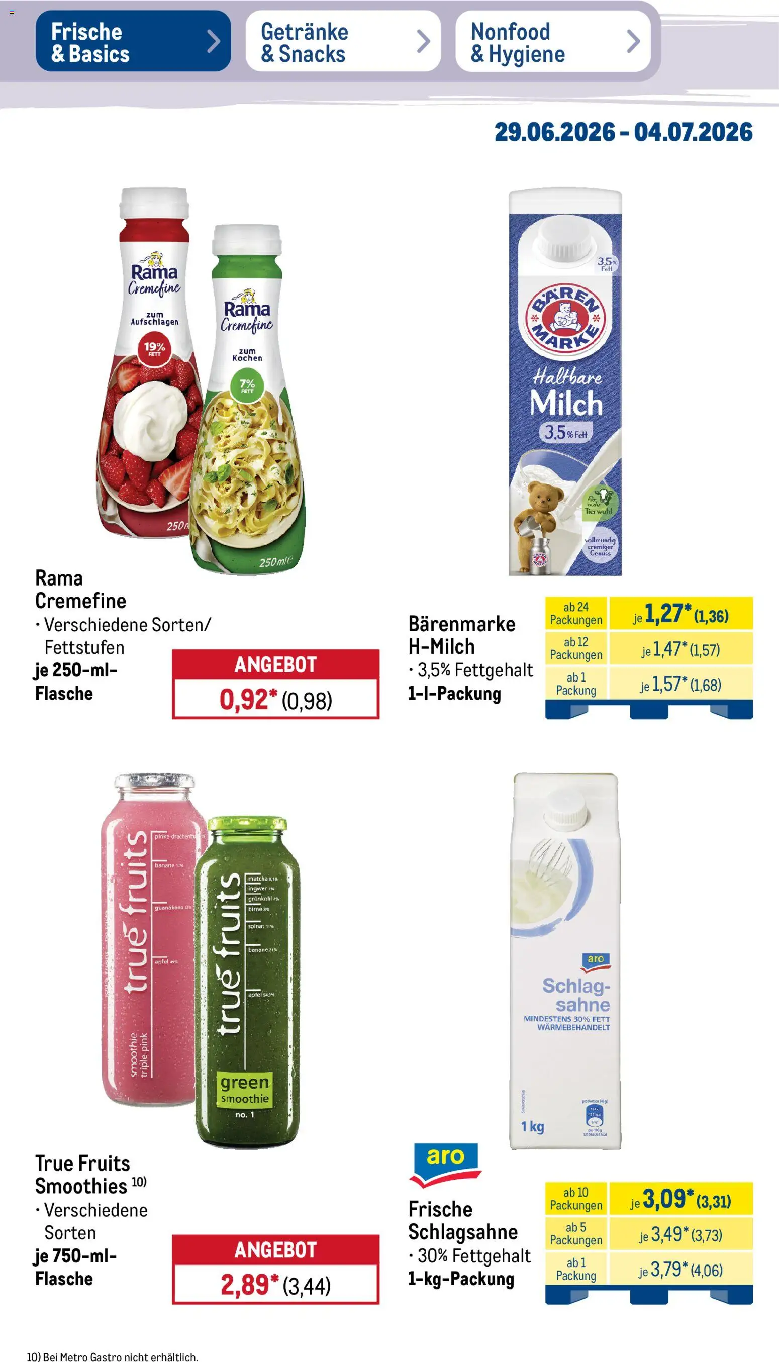 Metro Prospekt – gültig ab 29.06.2026 | Seite: 15 | Produkte: Schlagsahne, Milch, Rama cremefine, Birne