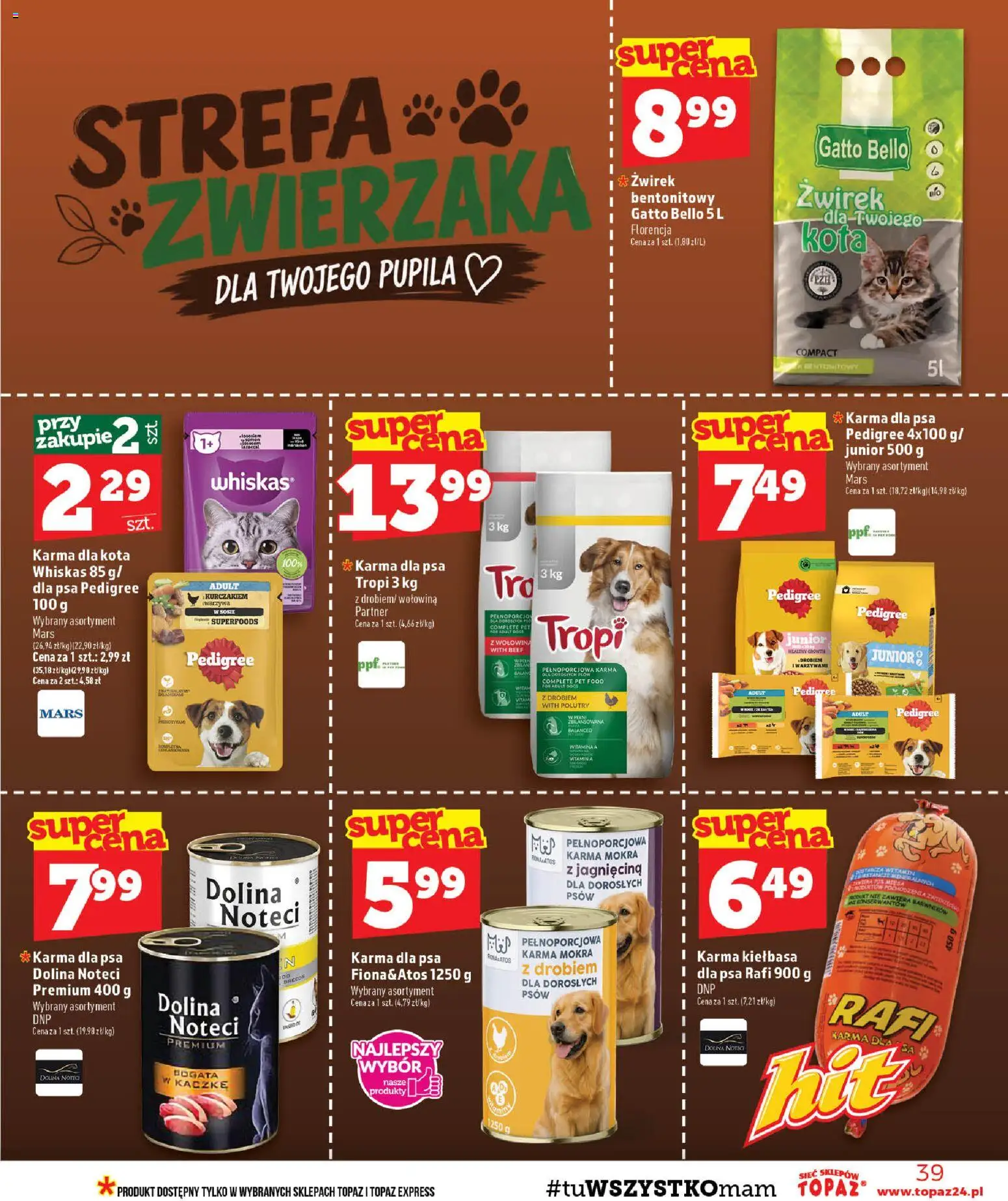 Topaz gazetka - MAZ od 17.09.2026 | Strona: 39 | Produkty: Whiskas, Jagnięcina, Karma dla psa pedigree, Dolina noteci