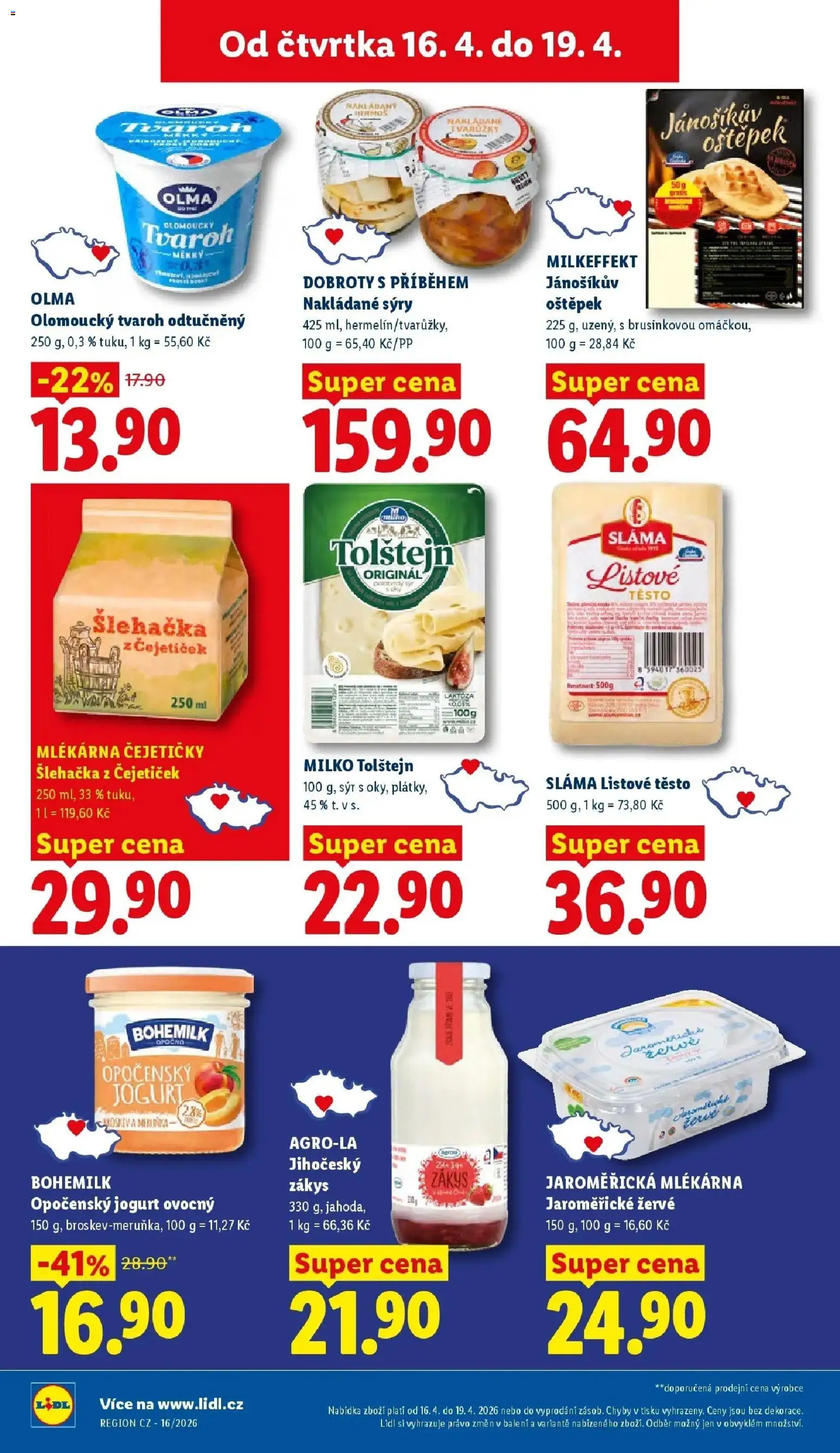 Lidl aktuální leták od 16.04.2026 | Strana: 16 | Produkty: Sýr, Jogurt, Tvaroh, Šlehačka