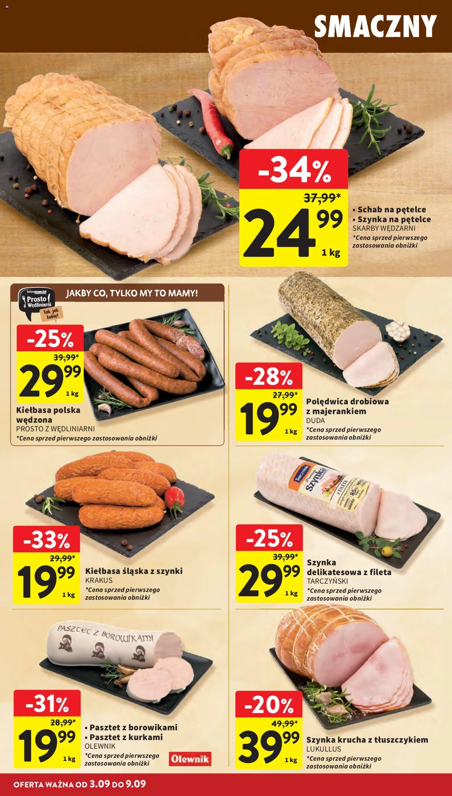 Intermarche gazetka od 03.09.2026 | Strona: 14 | Produkty: Kiełbasa, Schab, Szynka, Kiełbasa śląska
