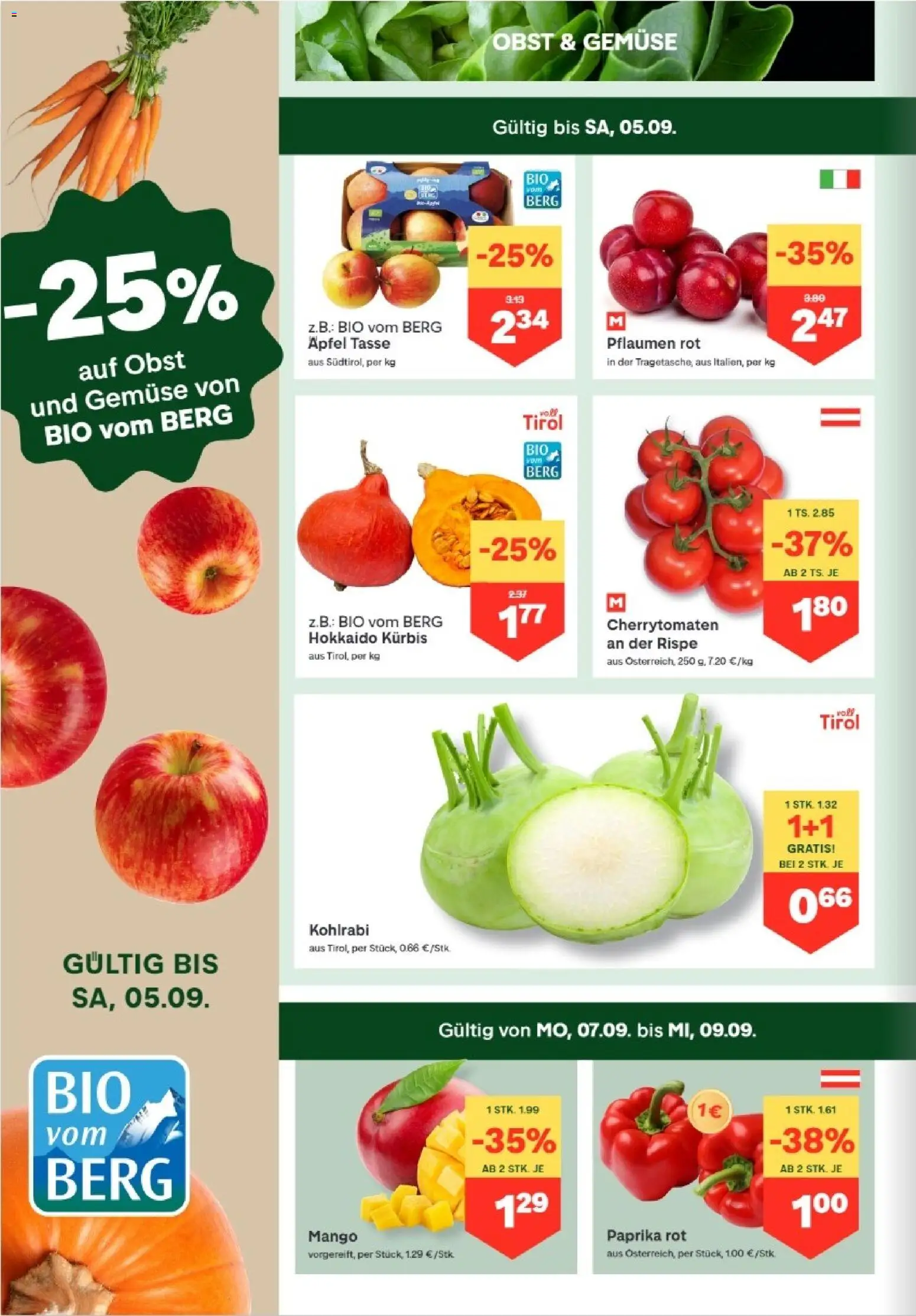 MPREIS Absam gültig ab 03.09.2026 | Seite: 2 | Produkte: Gemüse, Obst, Mango, Kürbis