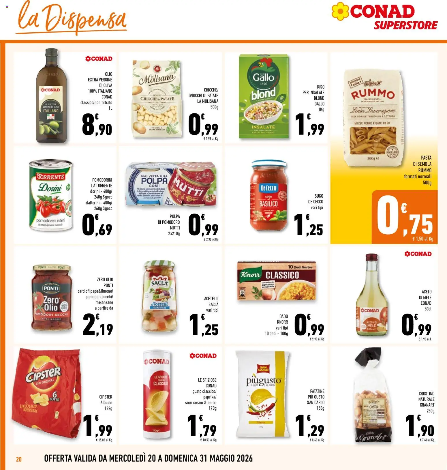 Volantino Conad del 20.05.2026 | Pagina: 20 | Prodotti: Patate, Aceto, Melanzane, Penne