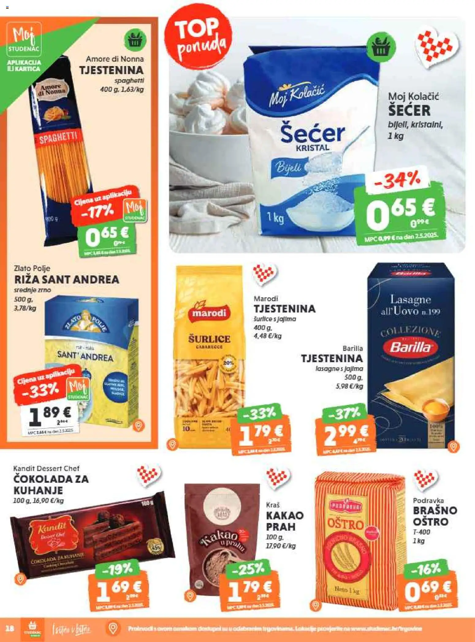 Studenac katalog | vrijedi od 10.06.2026 | Stranica: 18 | Proizvodi: Lasagne, Riža, Brašno, Kakao