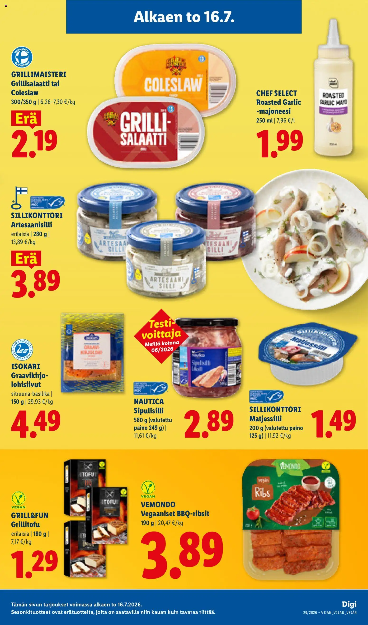 Lidl tarjoukset – voimassa 16/07/2026 alkaen | Sivu: 9 | Tuotteet: Grilli, Tofu, Majoneesi, Silli
