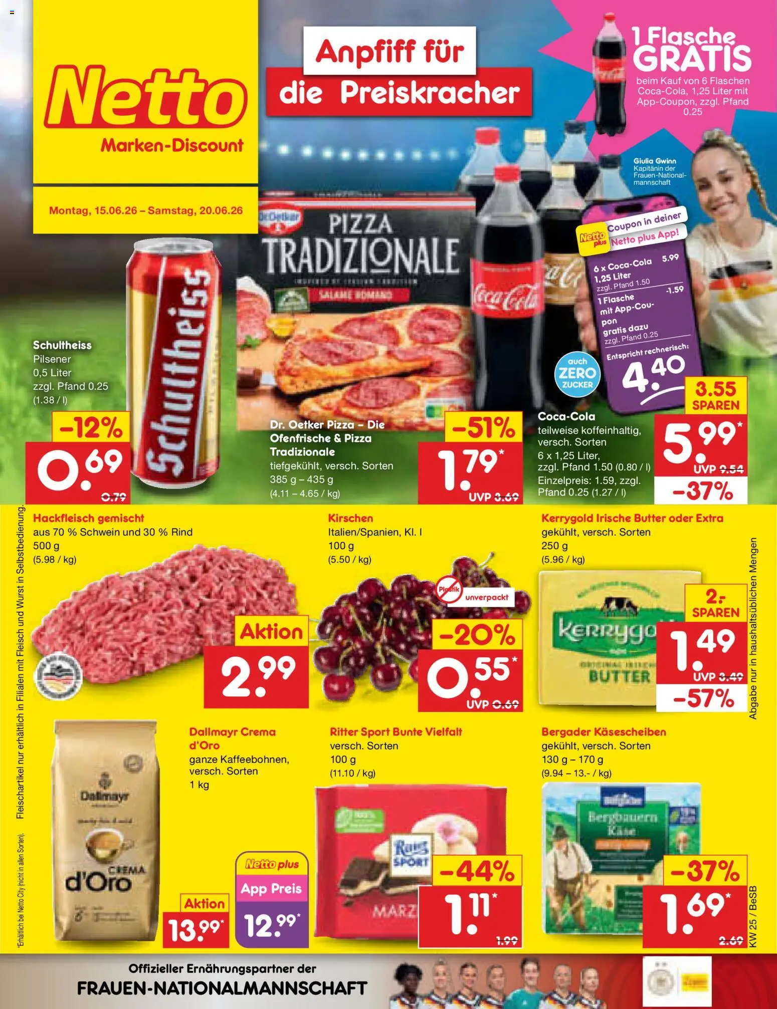 Netto Marken-Discount Prospekt – gültig ab 15.06.2026 | Seite: 1 | Produkte: Ritter sport, Dallmayr, Fleisch, Hackfleisch