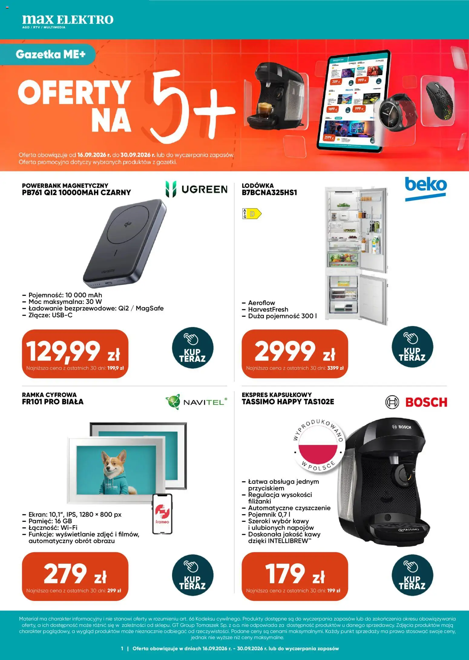 Max elektro gazetka od 16.09.2026 | Strona: 1 | Produkty: Złącze, Ekspres kapsułkowy, Powerbank, Ramka