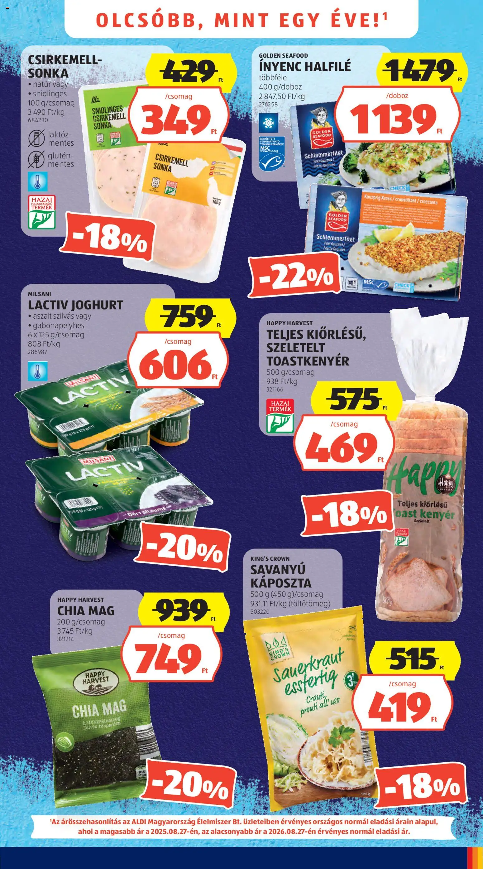 Aldi akciós ujság - amely érvényes a következő dátumtól: 2026.08.27. | Oldal: 3 | Termékek: Seafood, Milsani, Gourmet, Kenyér