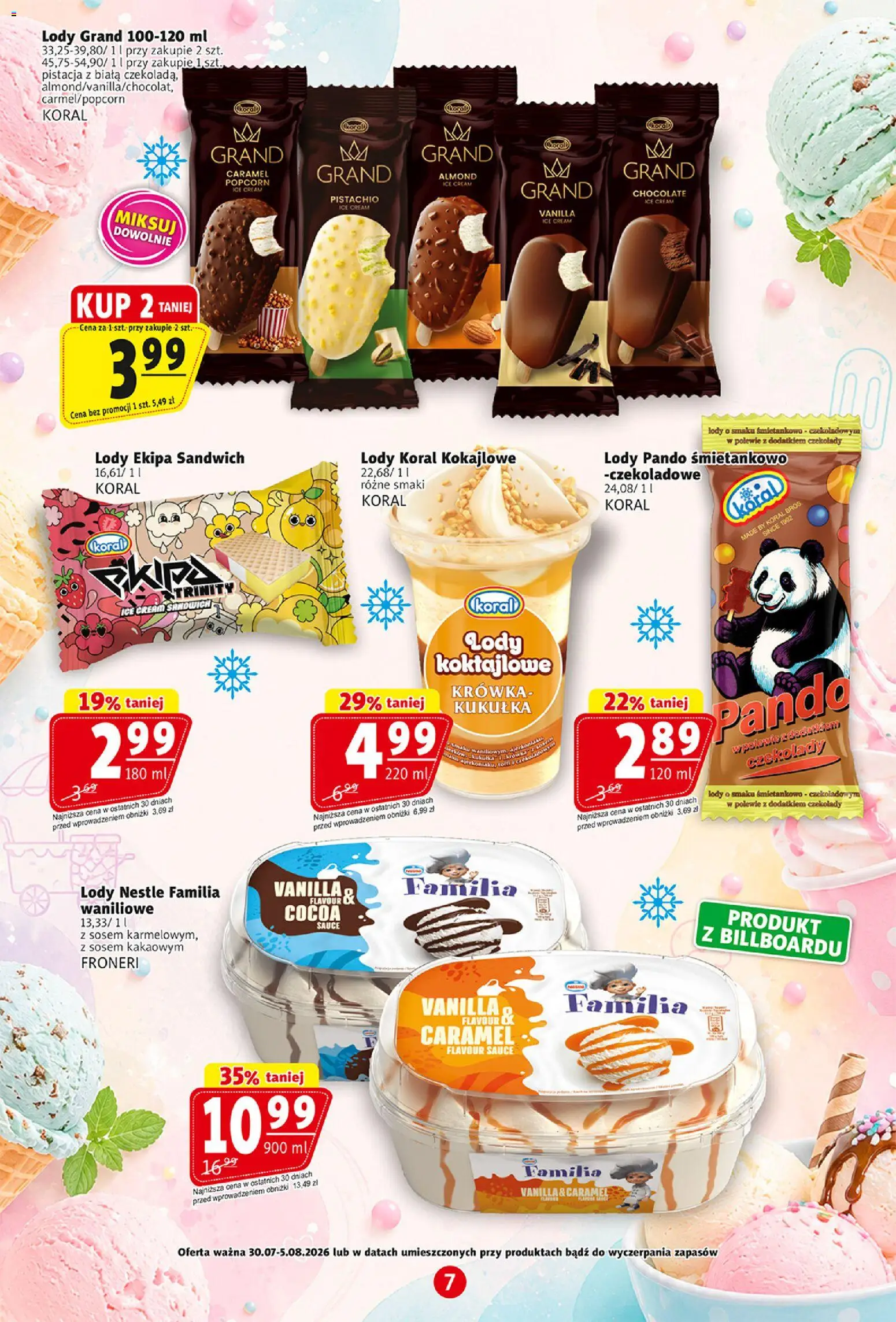 Prim Market gazetka od 30.07.2026 | Strona: 7 | Produkty: Czekolady, Lody koral, Popcorn, Lody