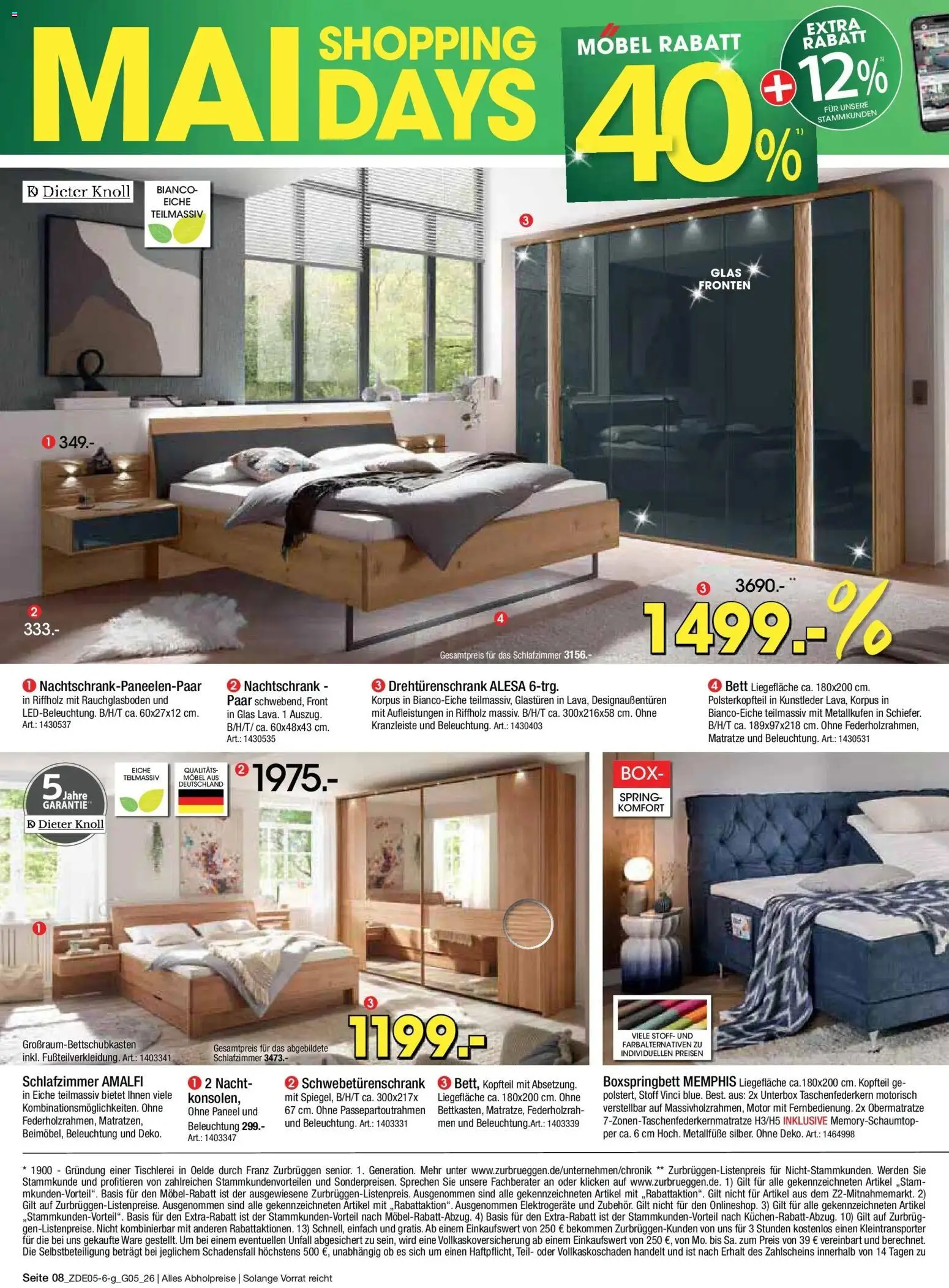Zurbrüggen MaiDays Shopping – gültig ab 08.05.2026 | Seite: 8 | Produkte: Schwebetürenschrank, Drehtürenschrank, Boxspringbett, Box