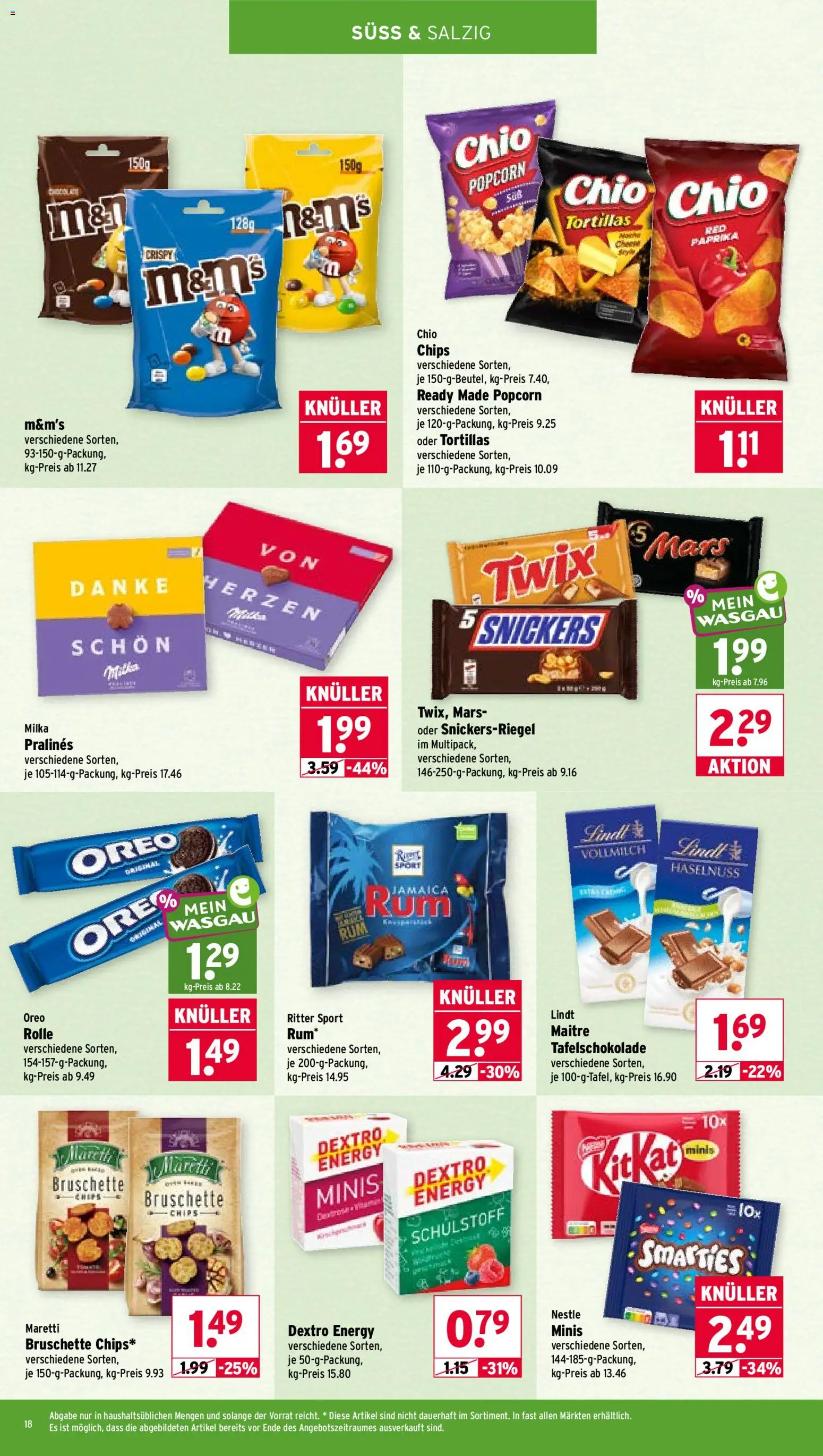 Wasgau Prospekt – gültig ab 14.09.2026 | Seite: 18 | Produkte: Mars, Chio tortillas, Lindt, Chips