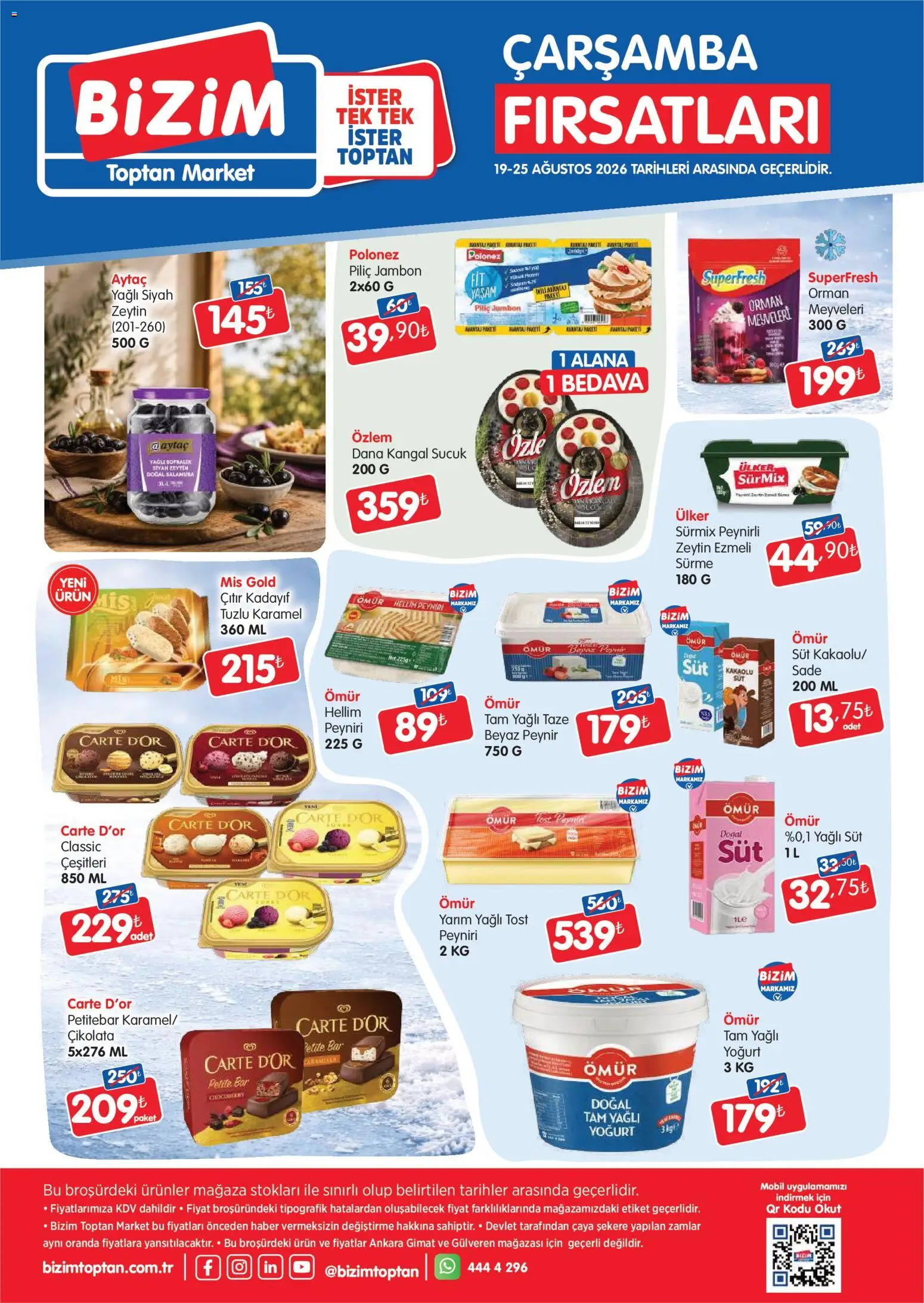 Bizim Toptan Katalog - 19 Ağustos 2026 tarihinden itibaren geçerlidir | Sayfa: 1 | Ürünler: Peynir, Yoğurt, Piliç, Zeytin